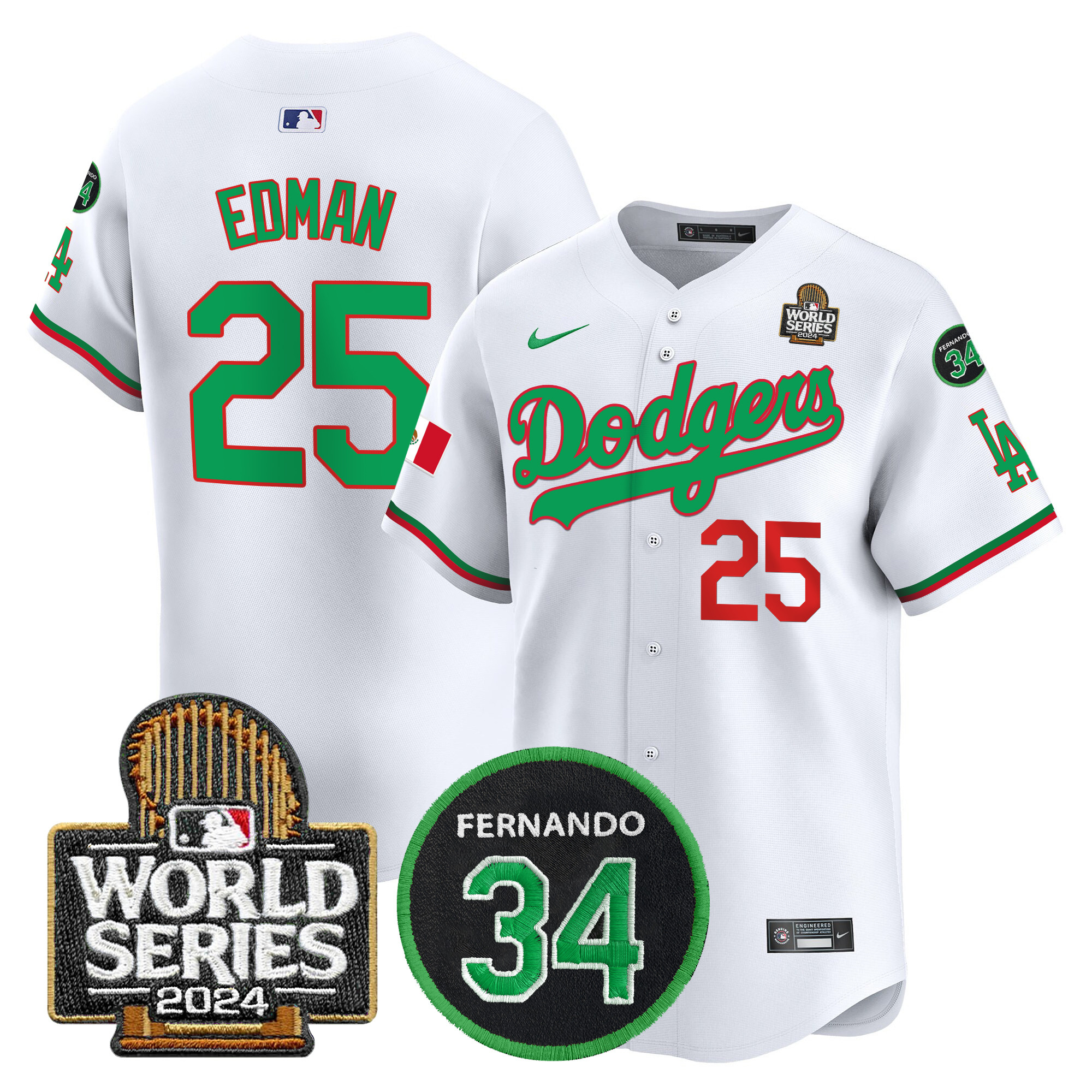 Men's Dodgers Mexico Fernando Memorial & 2024 World Series Patch Vapor Premier Limited Jersey V3 - All Stitched - Image 39