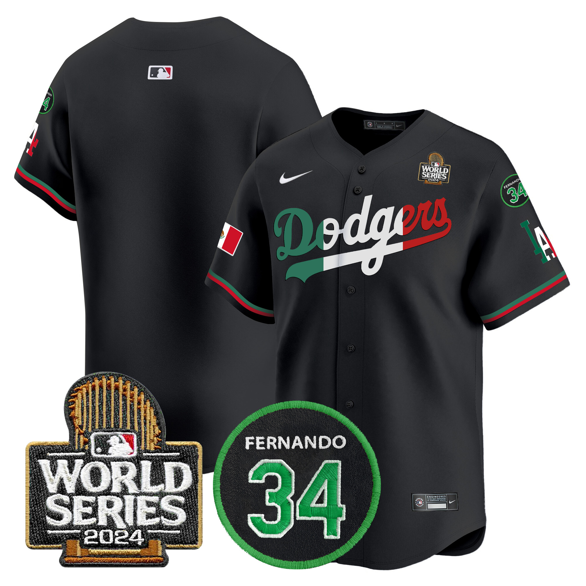Men's Dodgers Mexico Fernando Memorial & 2024 World Series Patch Vapor Premier Limited Jersey V3 - All Stitched - Image 20