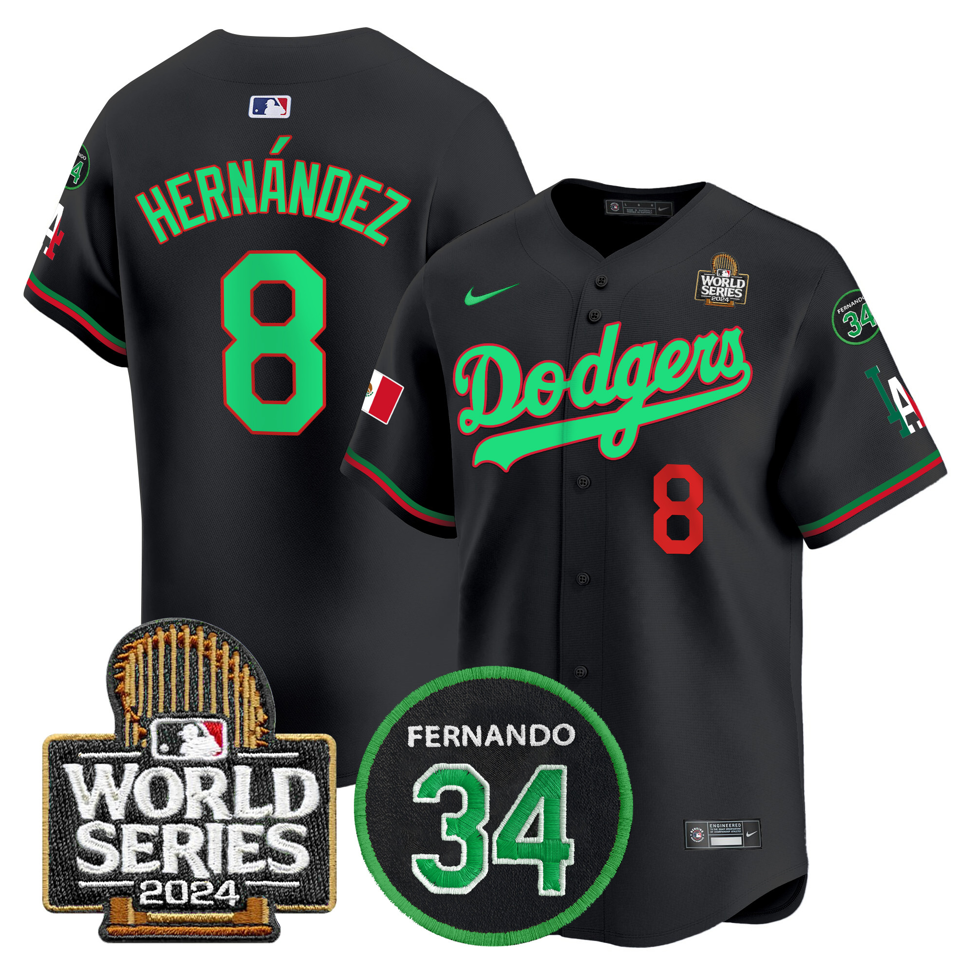 Men's Dodgers Mexico Fernando Memorial & 2024 World Series Patch Vapor Premier Limited Jersey V3 - All Stitched - Image 7