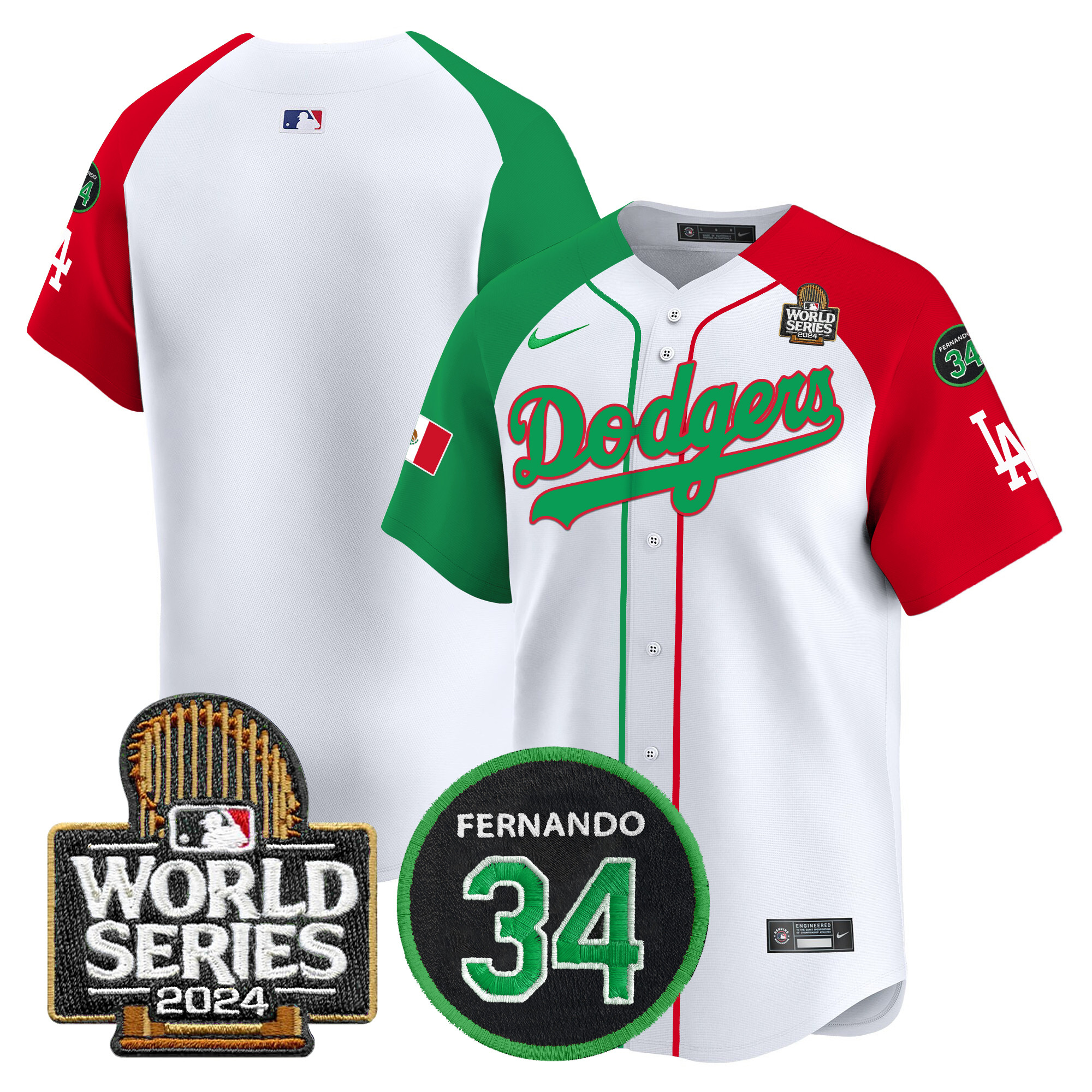 Men's Dodgers Mexico Fernando Memorial & 2024 World Series Patch Vapor Premier Limited Jersey V3 - All Stitched - Image 30