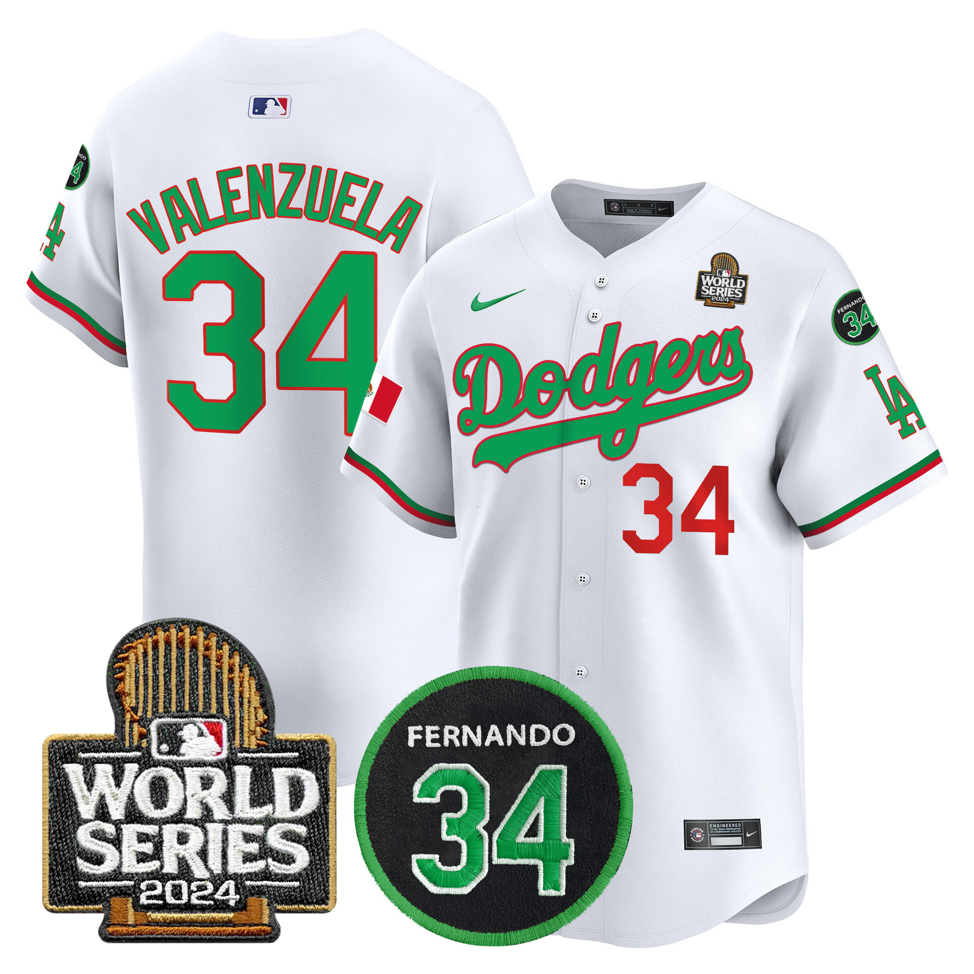 Men's Dodgers Mexico Fernando Memorial & 2024 World Series Patch Vapor Premier Limited Jersey V3 - All Stitched - Image 31