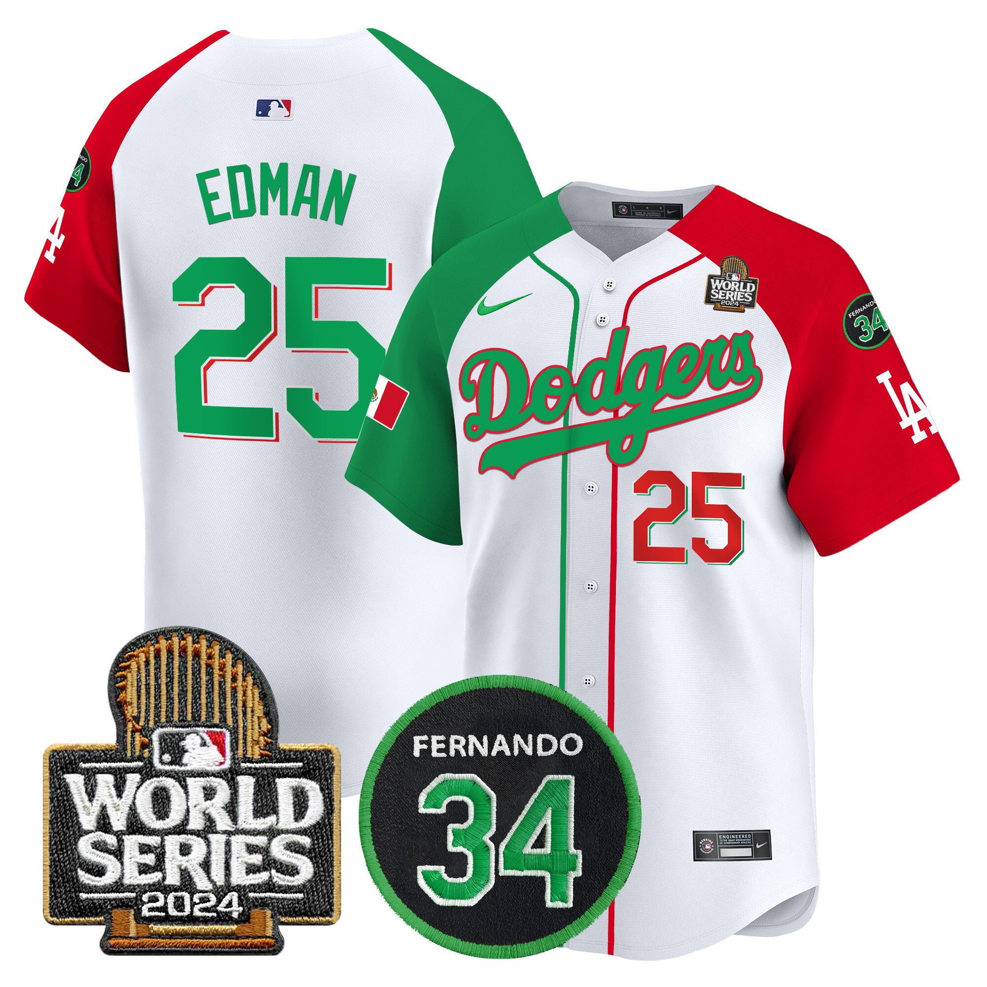 Men's Dodgers Mexico Fernando Memorial & 2024 World Series Patch Vapor Premier Limited Jersey V3 - All Stitched - Image 29