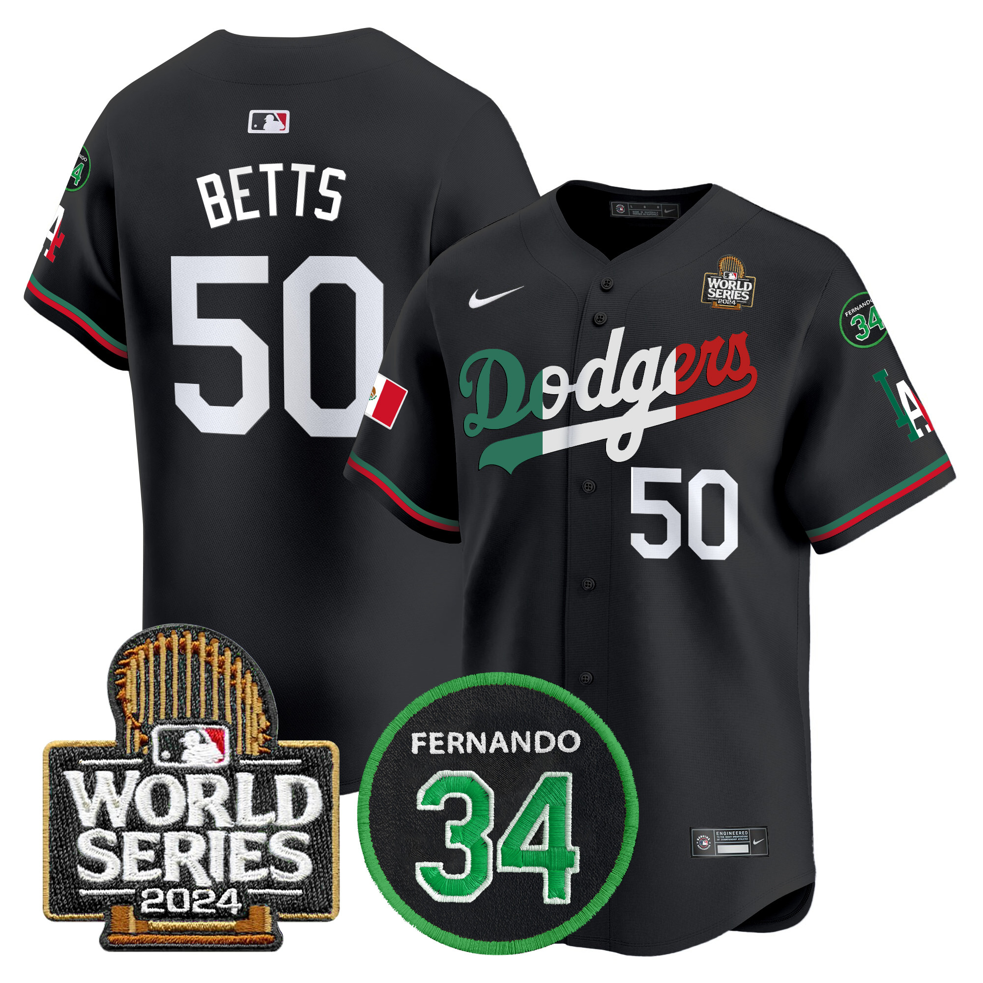 Men's Dodgers Mexico Fernando Memorial & 2024 World Series Patch Vapor Premier Limited Jersey V3 - All Stitched - Image 14