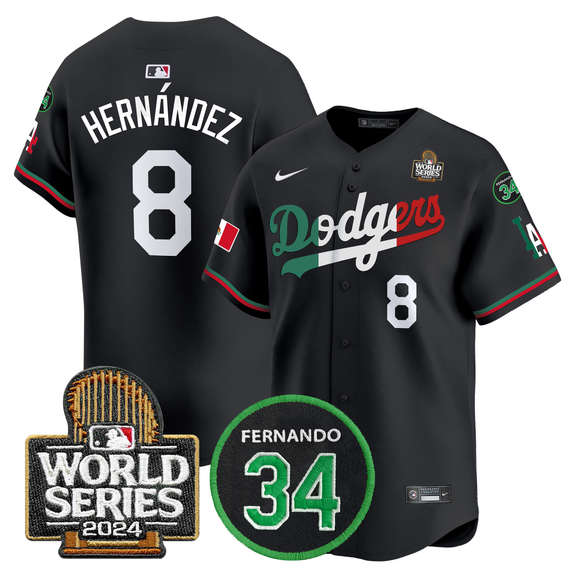 Men's Dodgers Mexico Fernando Memorial & 2024 World Series Patch Vapor Premier Limited Jersey V3 - All Stitched - Image 17