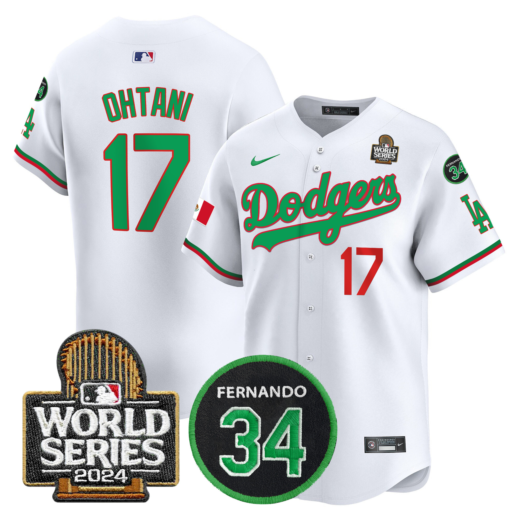 Men's Dodgers Mexico Fernando Memorial & 2024 World Series Patch Vapor Premier Limited Jersey V3 - All Stitched - Image 32