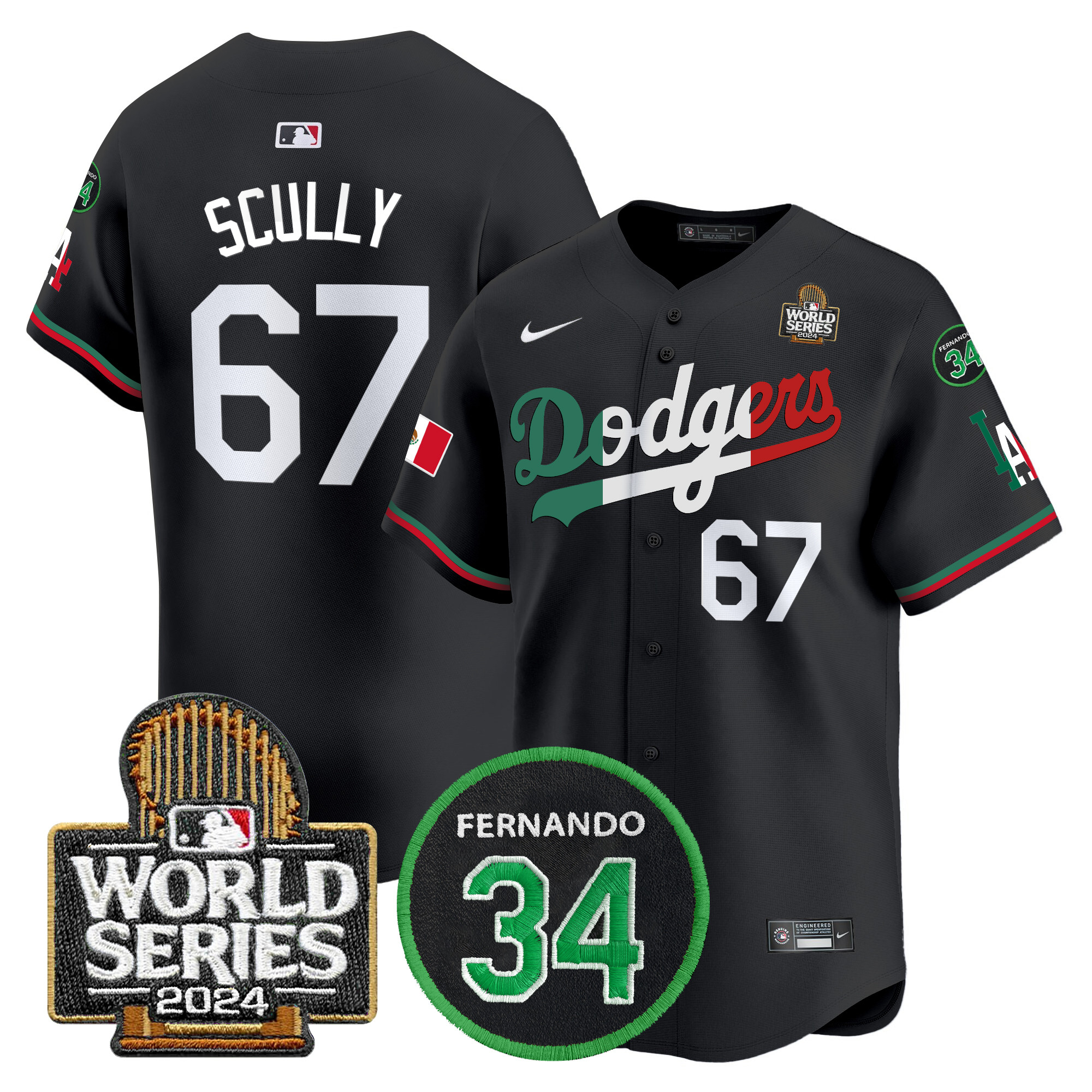 Men's Dodgers Mexico Fernando Memorial & 2024 World Series Patch Vapor Premier Limited Jersey V3 - All Stitched - Image 16