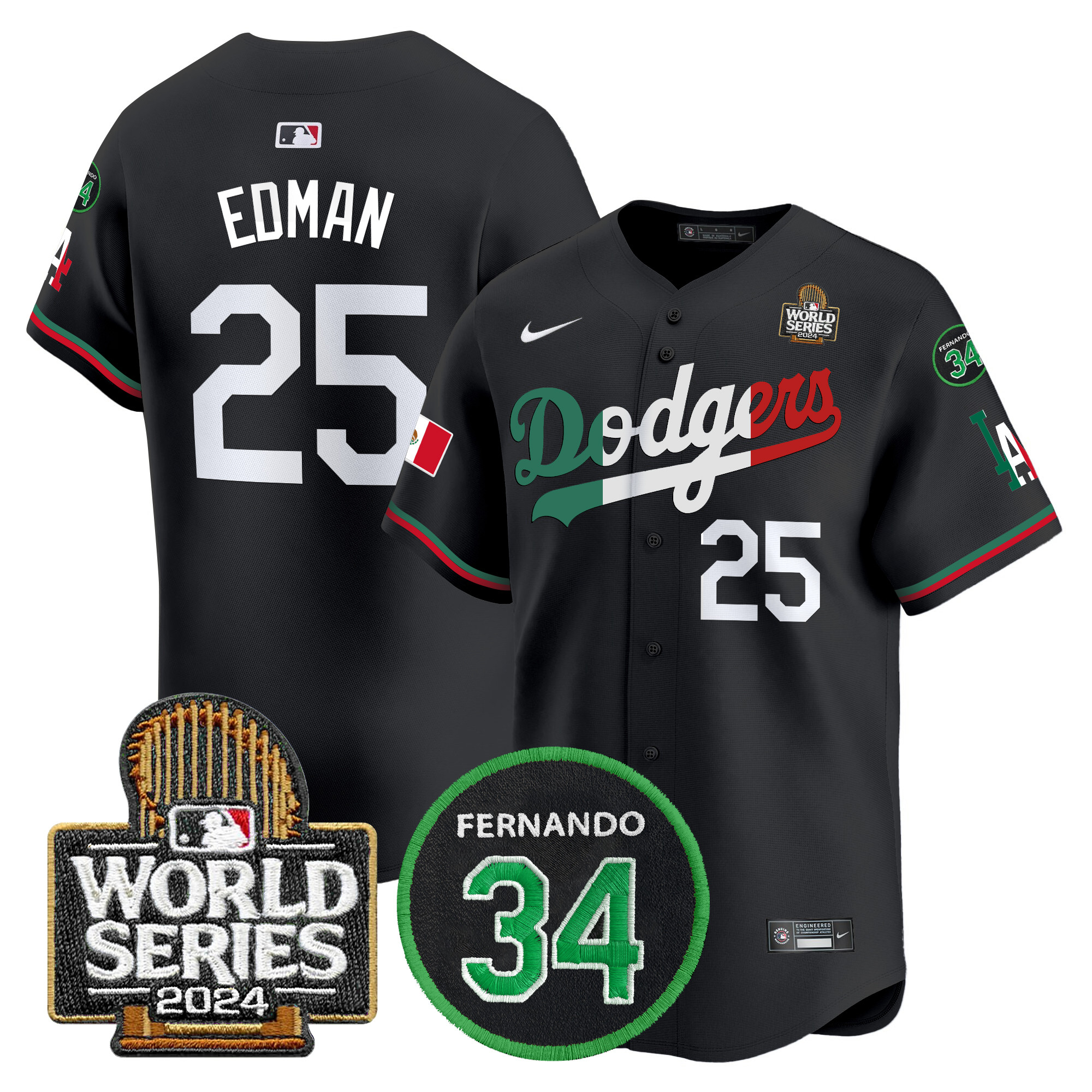 Men's Dodgers Mexico Fernando Memorial & 2024 World Series Patch Vapor Premier Limited Jersey V3 - All Stitched - Image 19