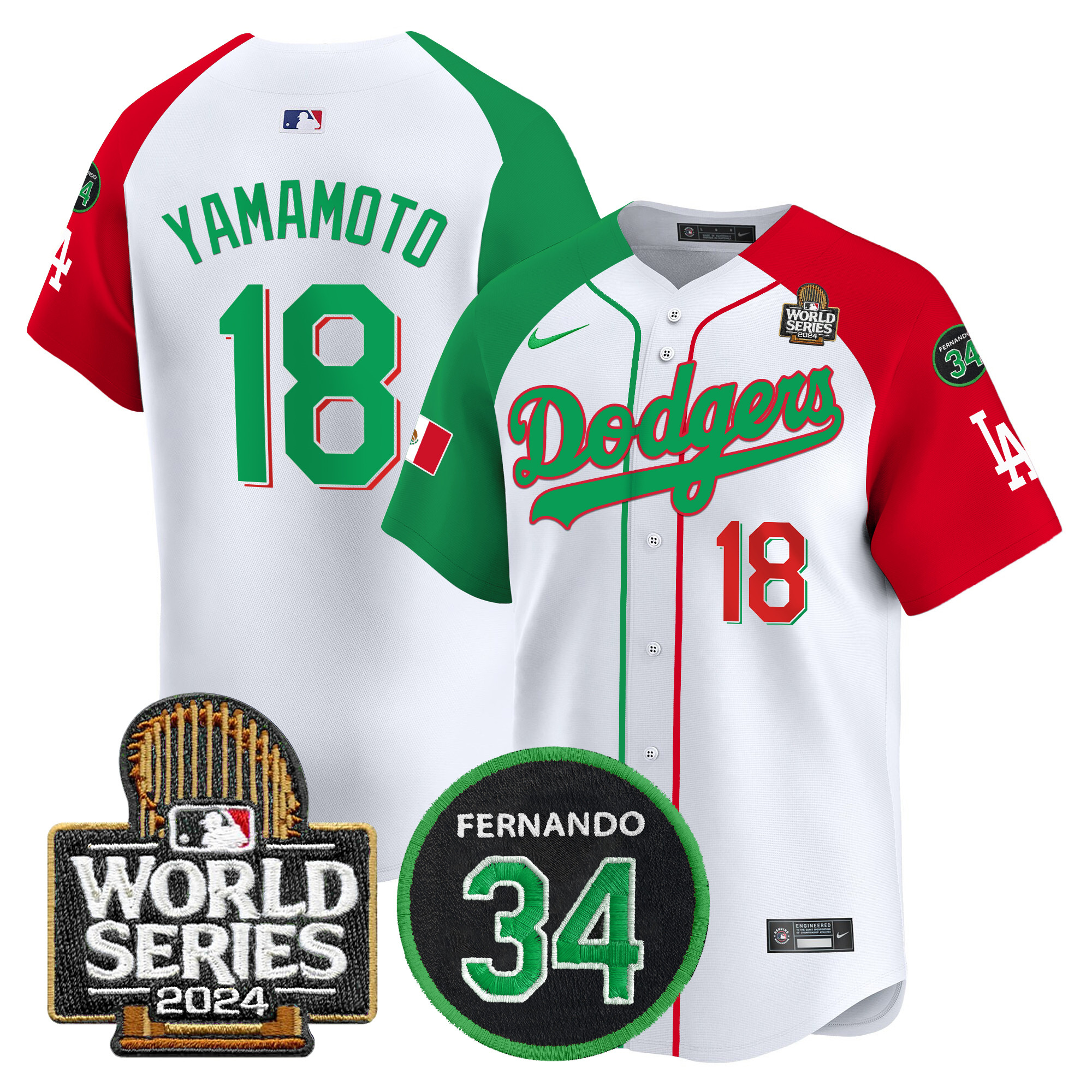 Men's Dodgers Mexico Fernando Memorial & 2024 World Series Patch Vapor Premier Limited Jersey V3 - All Stitched - Image 28