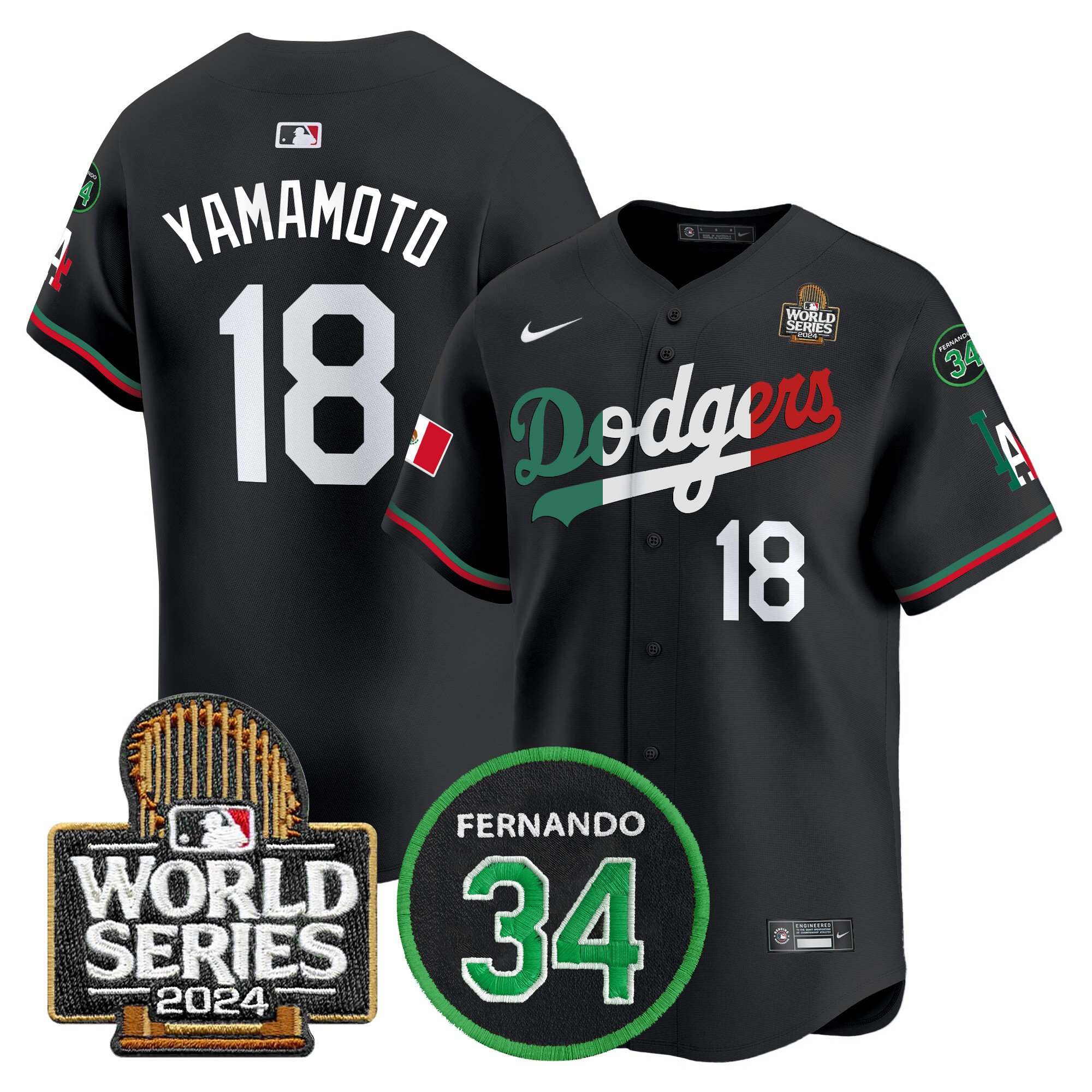 Men's Dodgers Mexico Fernando Memorial & 2024 World Series Patch Vapor Premier Limited Jersey V3 - All Stitched - Image 18