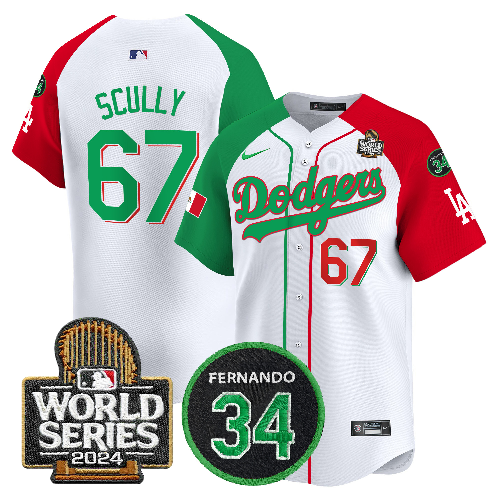 Men's Dodgers Mexico Fernando Memorial & 2024 World Series Patch Vapor Premier Limited Jersey V3 - All Stitched - Image 26