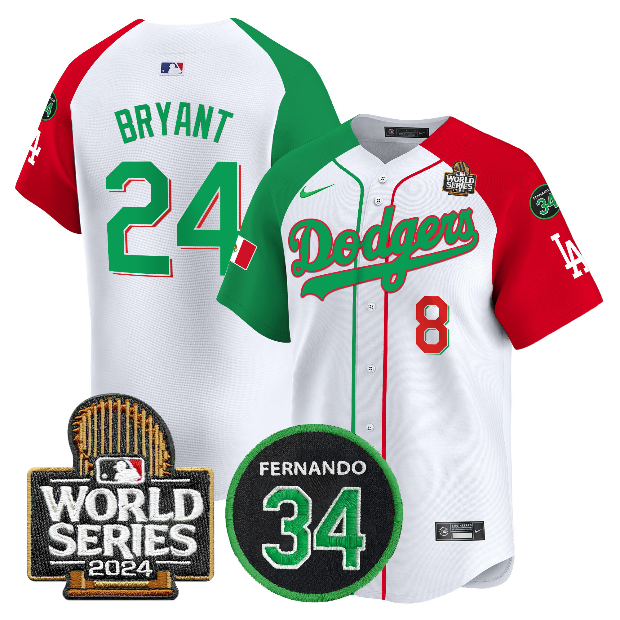 Men's Dodgers Mexico Fernando Memorial & 2024 World Series Patch Vapor Premier Limited Jersey V3 - All Stitched - Image 25