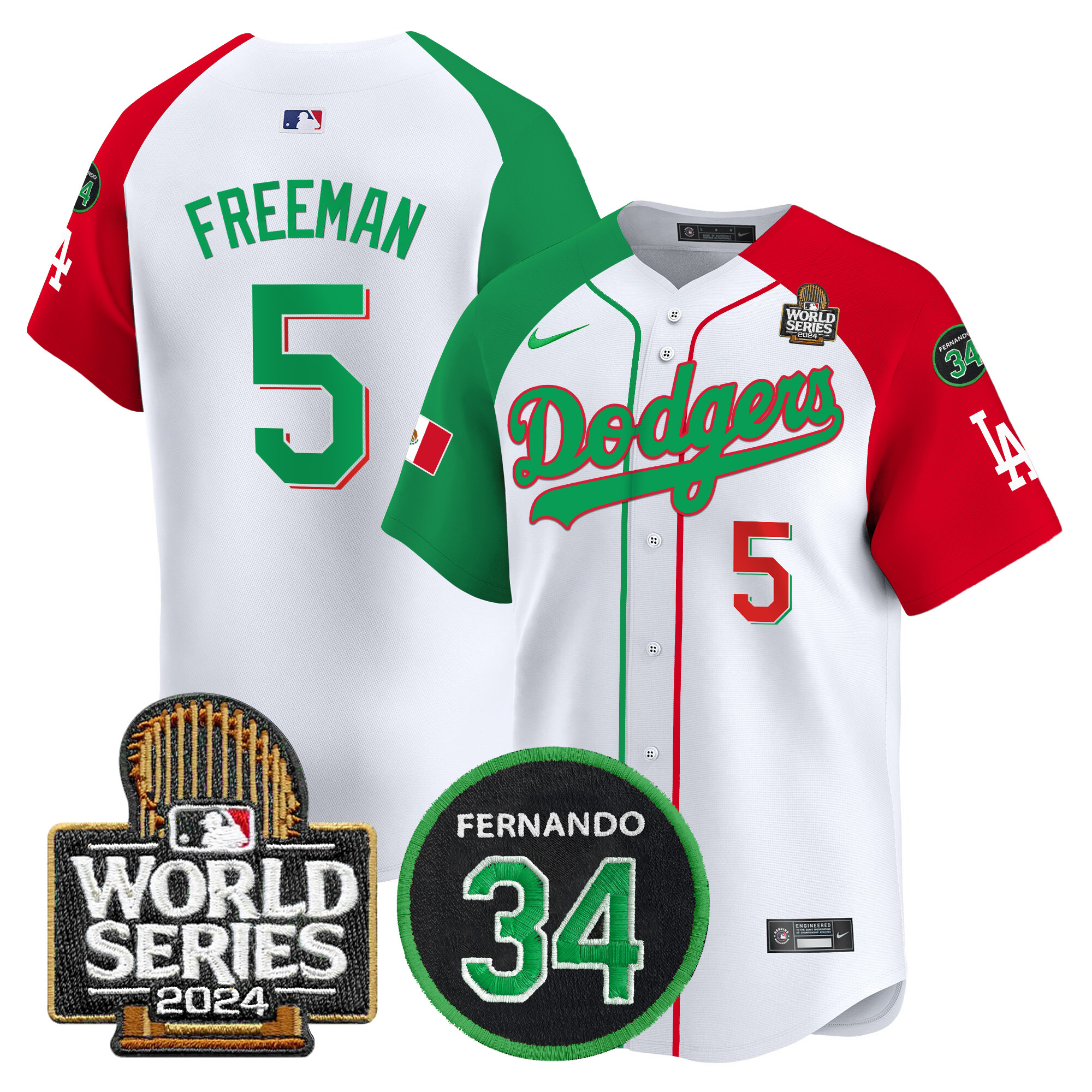 Men's Dodgers Mexico Fernando Memorial & 2024 World Series Patch Vapor Premier Limited Jersey V3 - All Stitched - Image 23