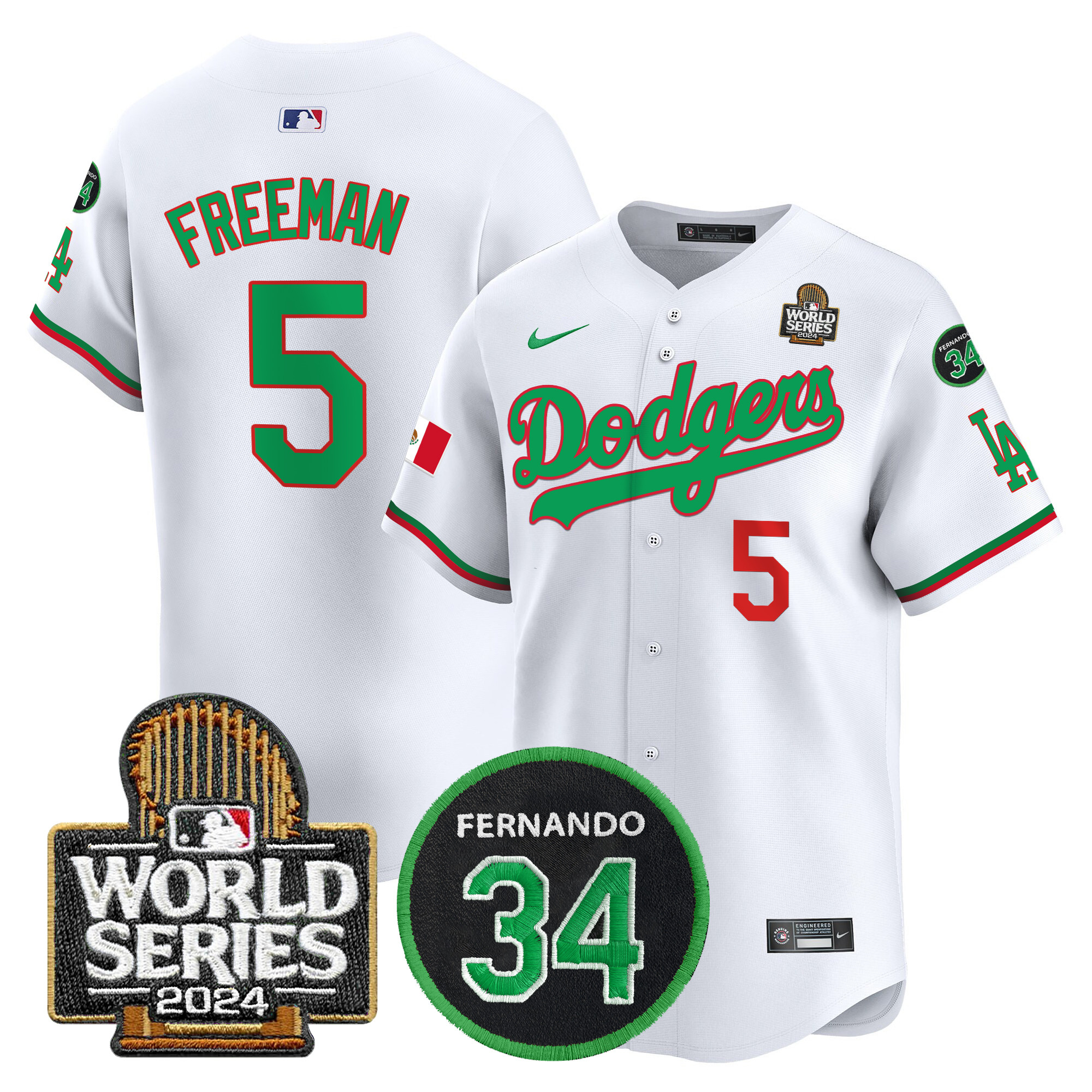 Men's Dodgers Mexico Fernando Memorial & 2024 World Series Patch Vapor Premier Limited Jersey V3 - All Stitched - Image 33