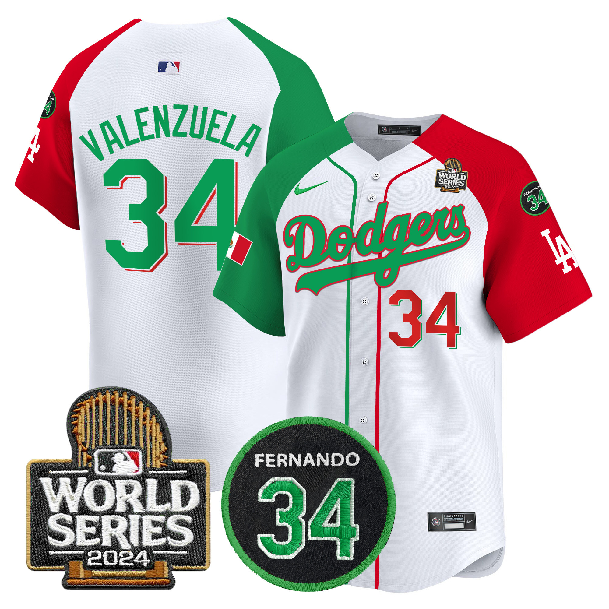 Men's Dodgers Mexico Fernando Memorial & 2024 World Series Patch Vapor Premier Limited Jersey V3 - All Stitched - Image 21