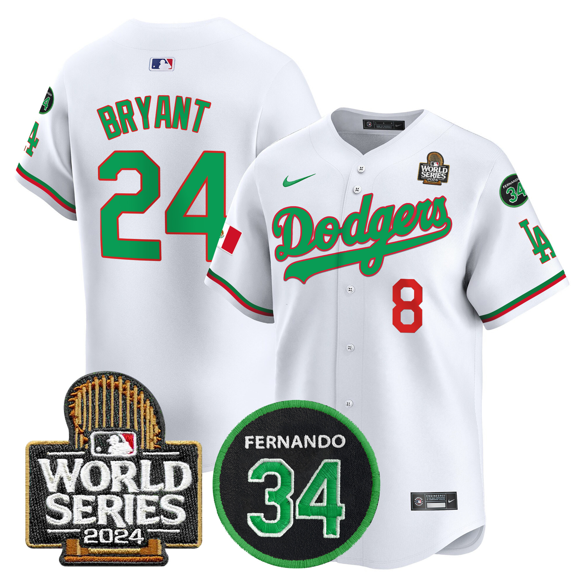 Men's Dodgers Mexico Fernando Memorial & 2024 World Series Patch Vapor Premier Limited Jersey V3 - All Stitched - Image 35