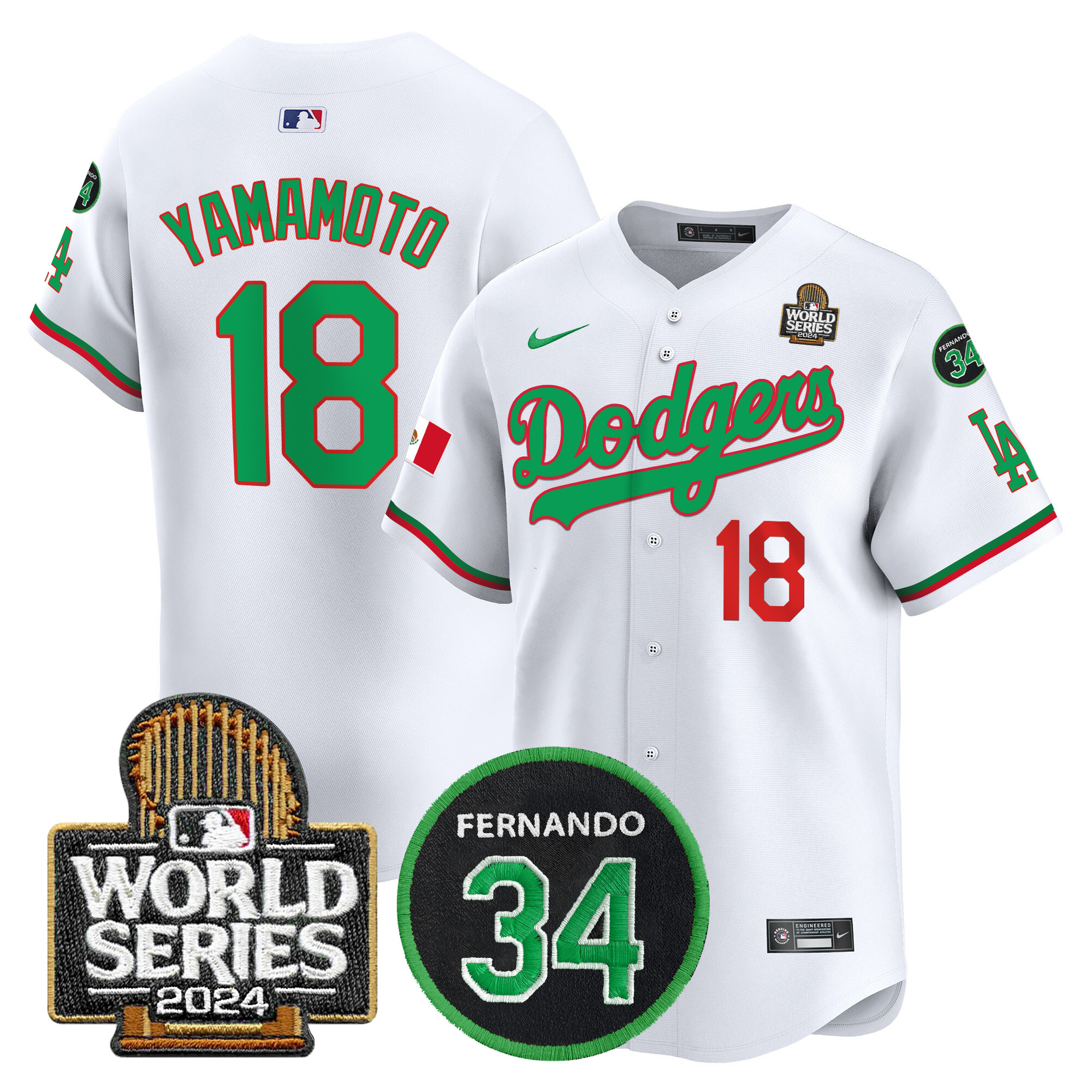 Men's Dodgers Mexico Fernando Memorial & 2024 World Series Patch Vapor Premier Limited Jersey V3 - All Stitched - Image 38