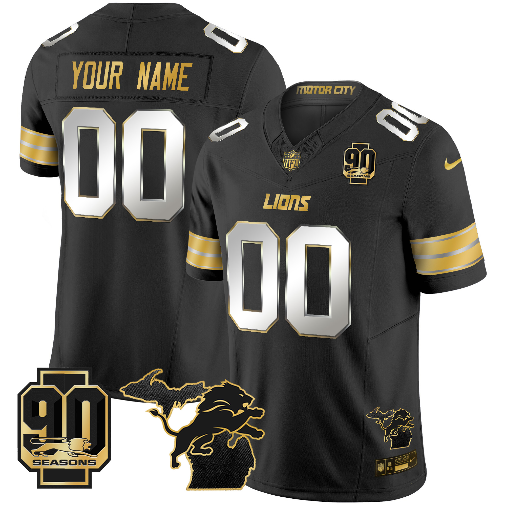 Detroit Lions 2025 Michigan & 90th Season Patch Gold Vapor Limited Custom Jersey - All Stitched - Image 4