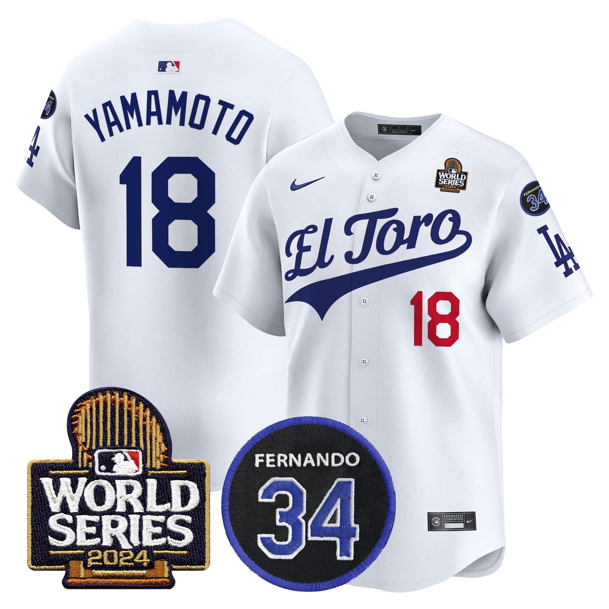 Men's Dodgers El Toro 2024 World Series Patch Vapor Premier Limited Jersey - All Stitched - Image 8