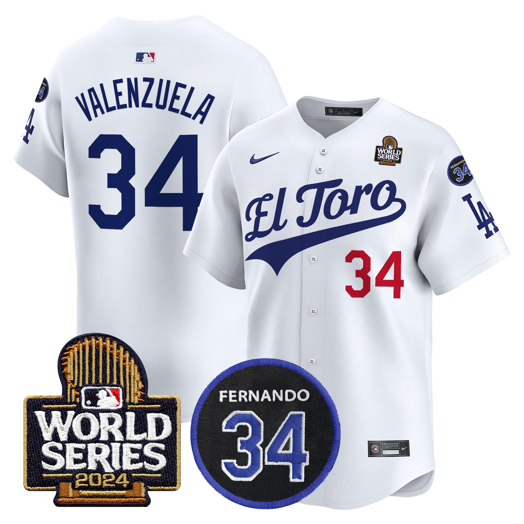 Men's Dodgers El Toro 2024 World Series Patch Vapor Premier Limited Jersey - All Stitched