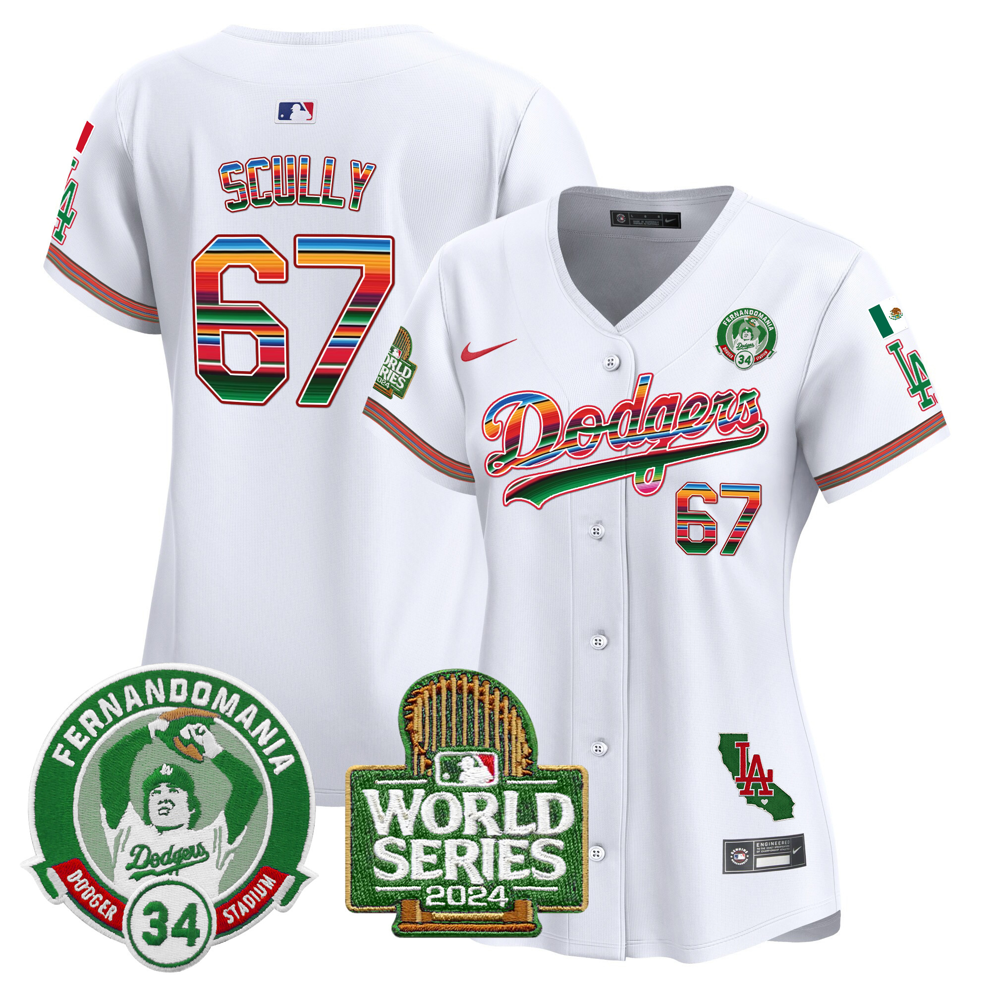 Women's Dodgers Mexico Fernando Valenzuela & 2024 World Series Patch Vapor Premier Limited Jersey - All Stitched - Image 6