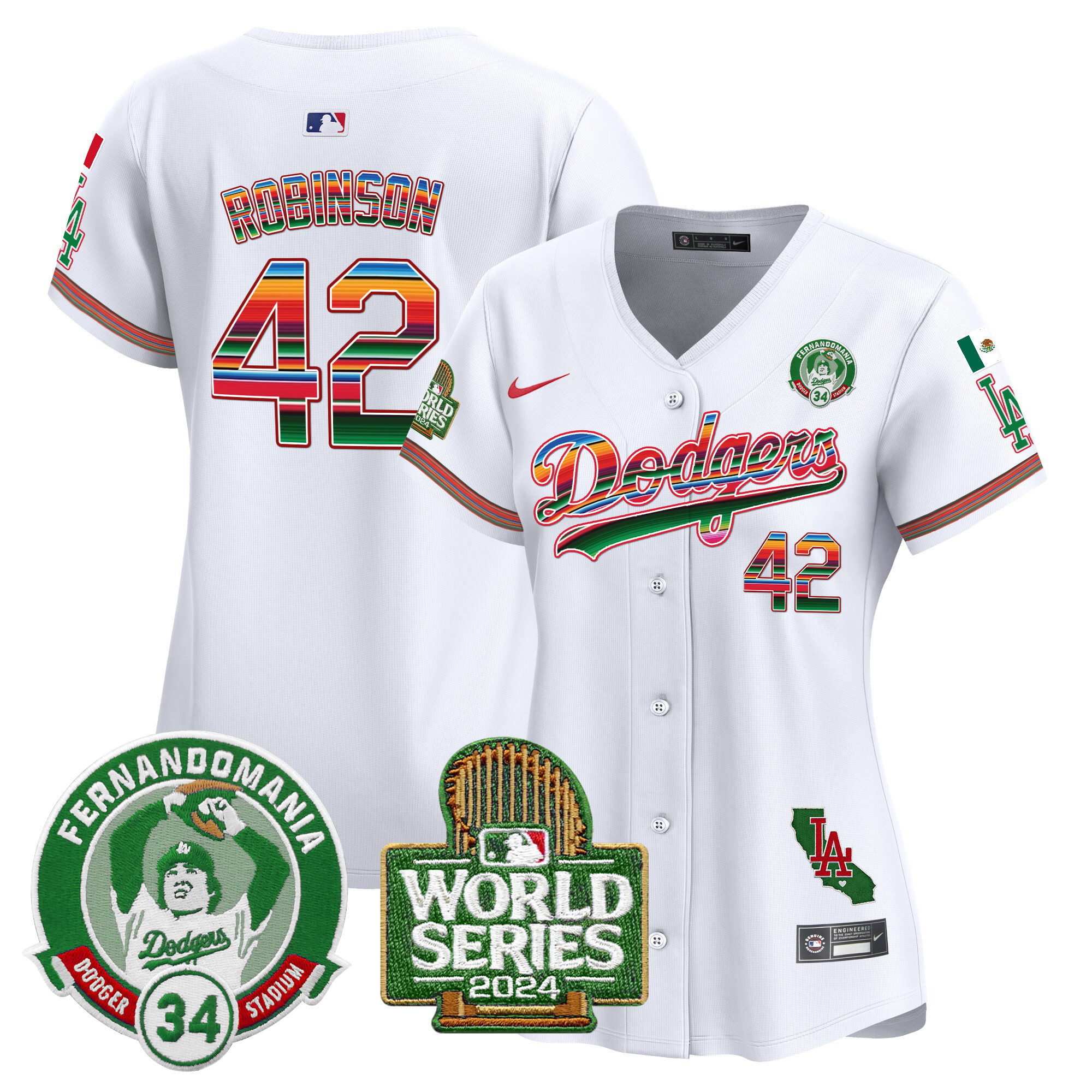Women's Dodgers Mexico Fernando Valenzuela & 2024 World Series Patch Vapor Premier Limited Jersey - All Stitched - Image 3