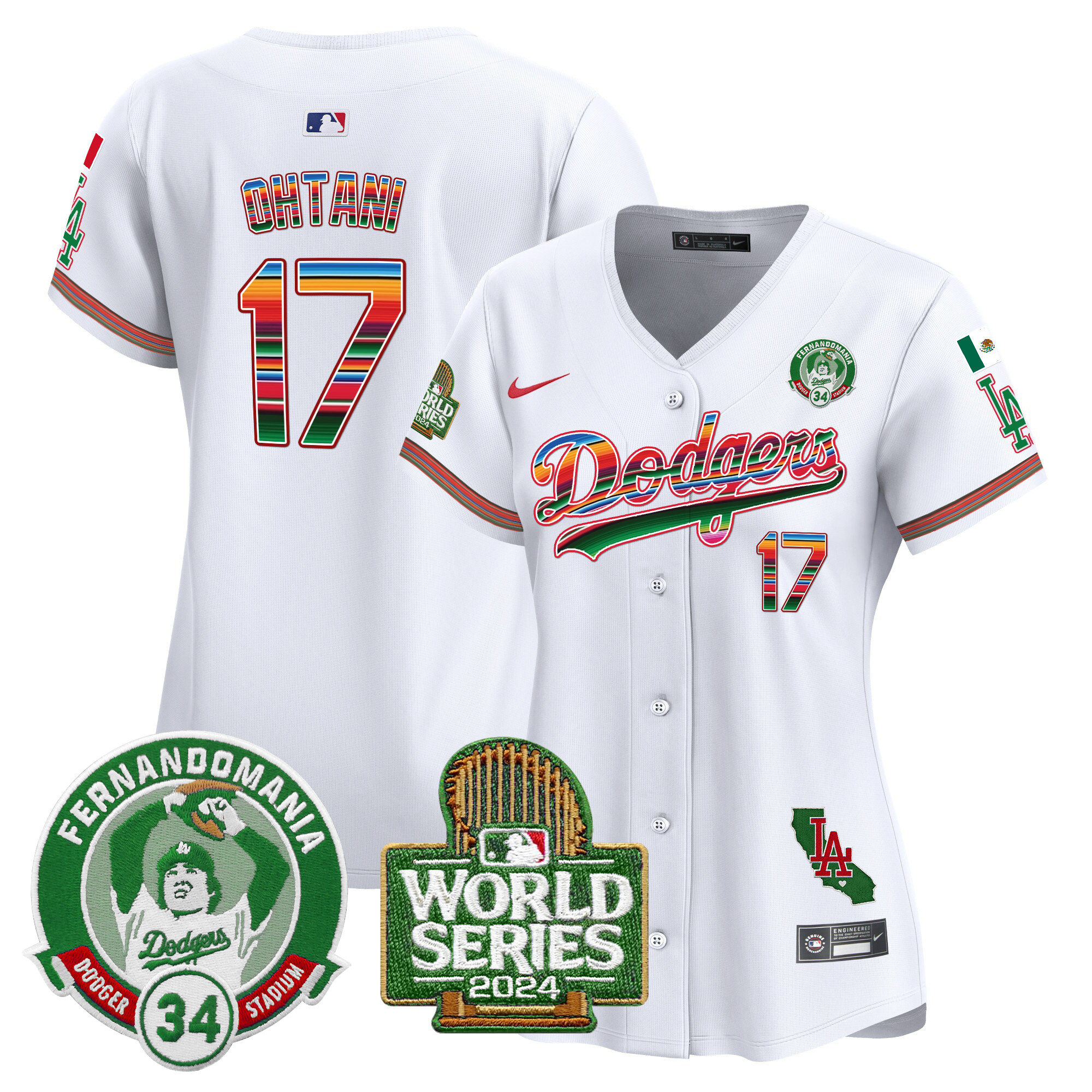 Women's Dodgers Mexico Fernando Valenzuela & 2024 World Series Patch Vapor Premier Limited Jersey - All Stitched - Image 2