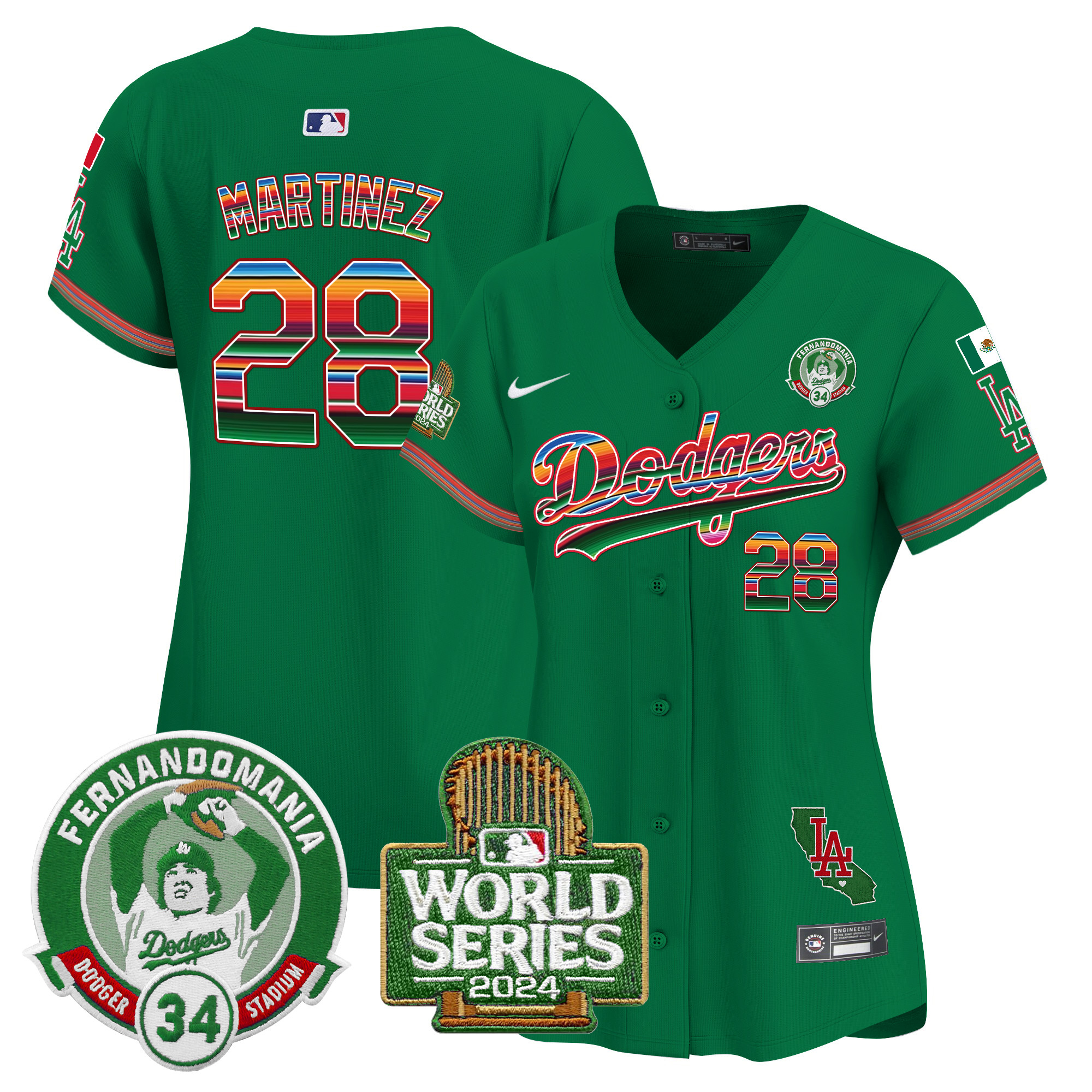 Women's Dodgers Mexico Fernando Valenzuela & 2024 World Series Patch Vapor Premier Limited Jersey - All Stitched - Image 43