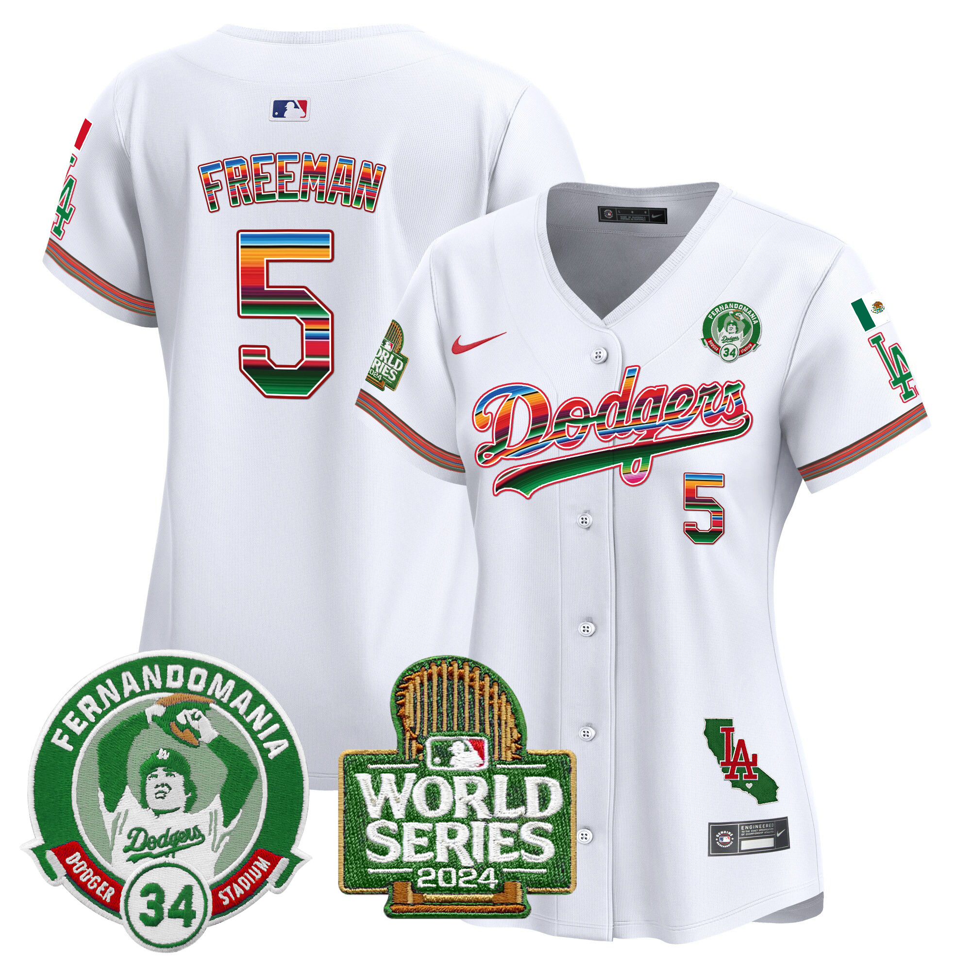Women's Dodgers Mexico Fernando Valenzuela & 2024 World Series Patch Vapor Premier Limited Jersey - All Stitched - Image 5