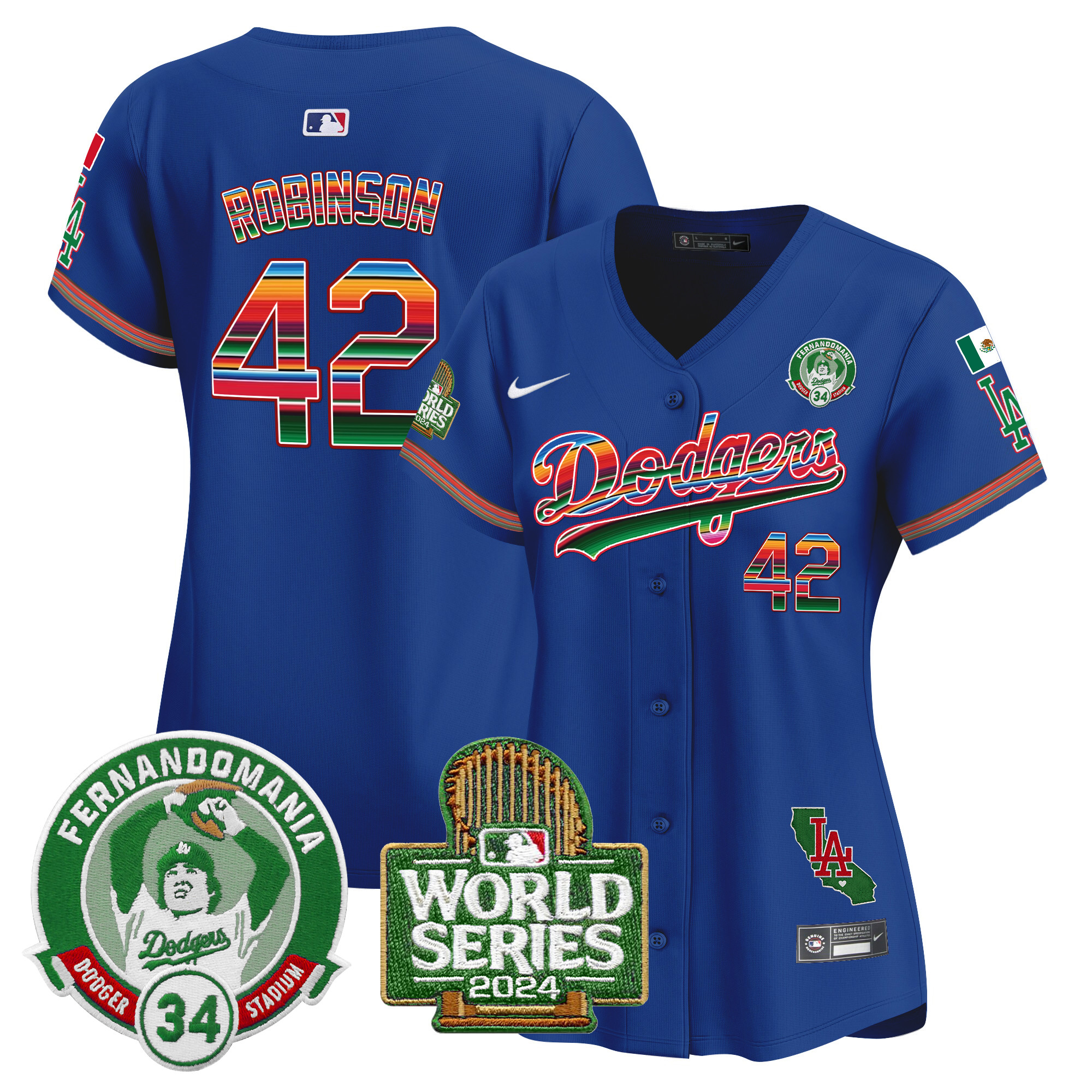 Women's Dodgers Mexico Fernando Valenzuela & 2024 World Series Patch Vapor Premier Limited Jersey - All Stitched - Image 12