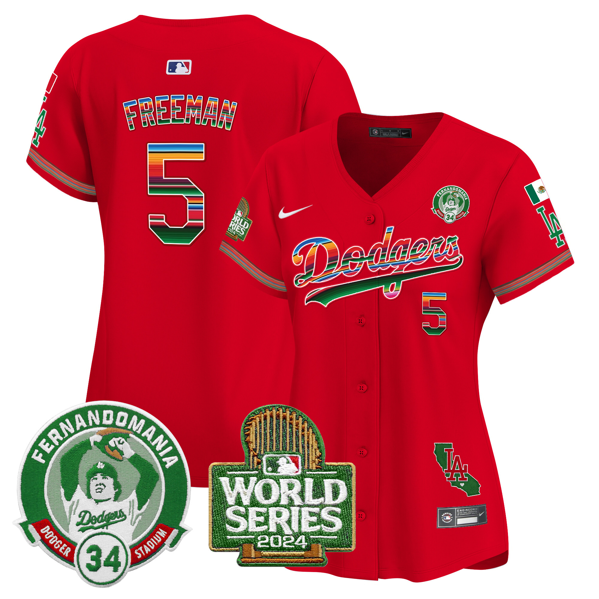 Women's Dodgers Mexico Fernando Valenzuela & 2024 World Series Patch Vapor Premier Limited Jersey - All Stitched - Image 50