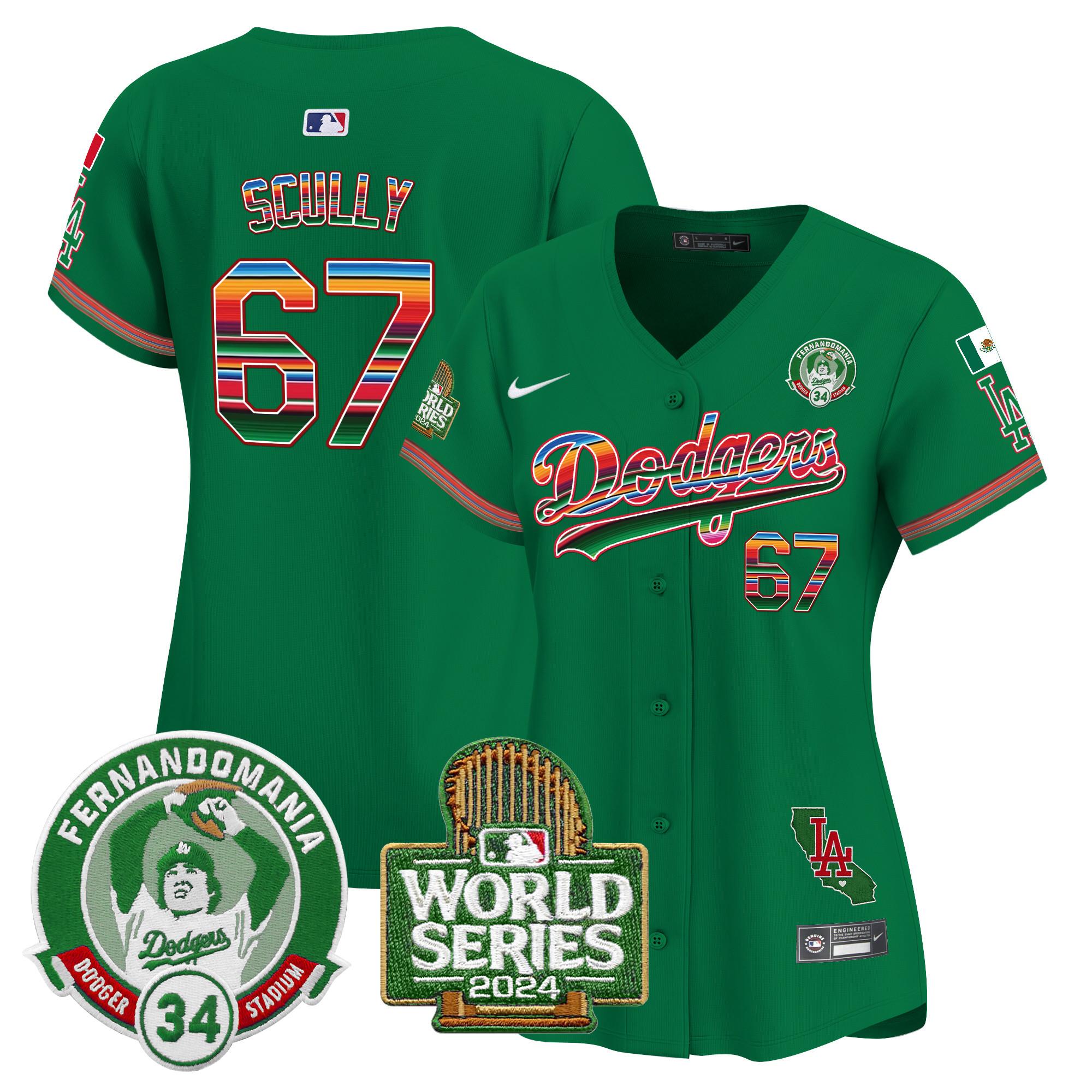 Women's Dodgers Mexico Fernando Valenzuela & 2024 World Series Patch Vapor Premier Limited Jersey - All Stitched - Image 42