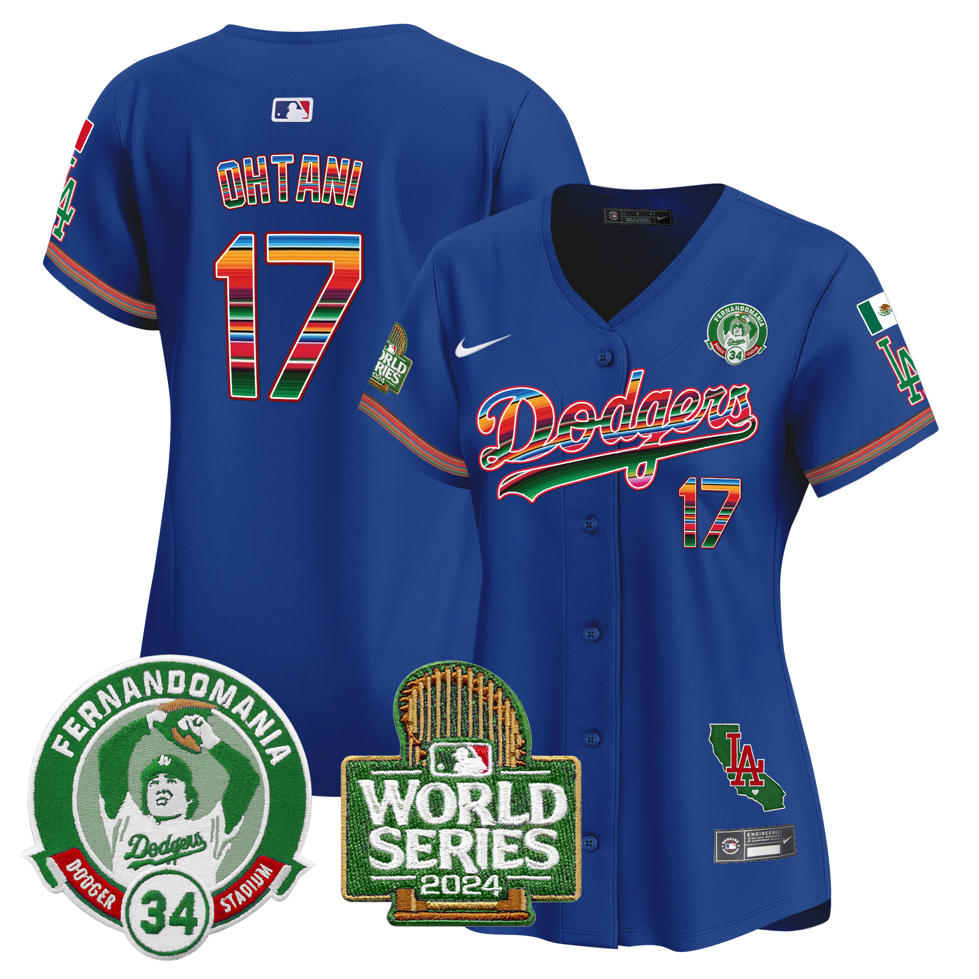 Women's Dodgers Mexico Fernando Valenzuela & 2024 World Series Patch Vapor Premier Limited Jersey - All Stitched - Image 11