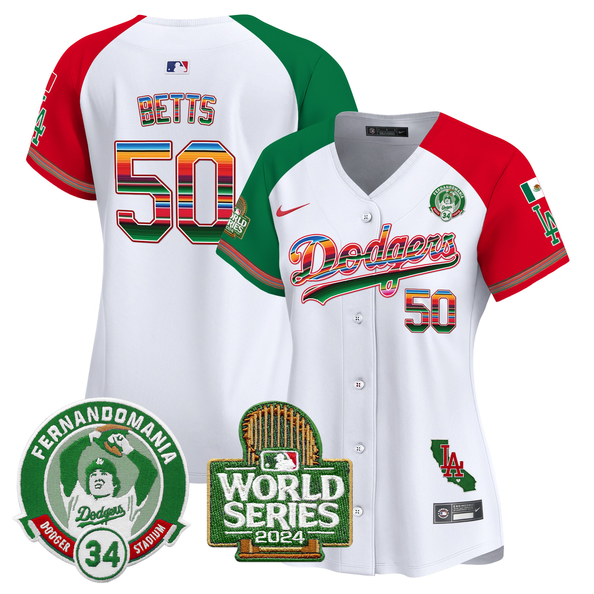 Women's Dodgers Mexico Fernando Valenzuela & 2024 World Series Patch Vapor Premier Limited Jersey - All Stitched - Image 31