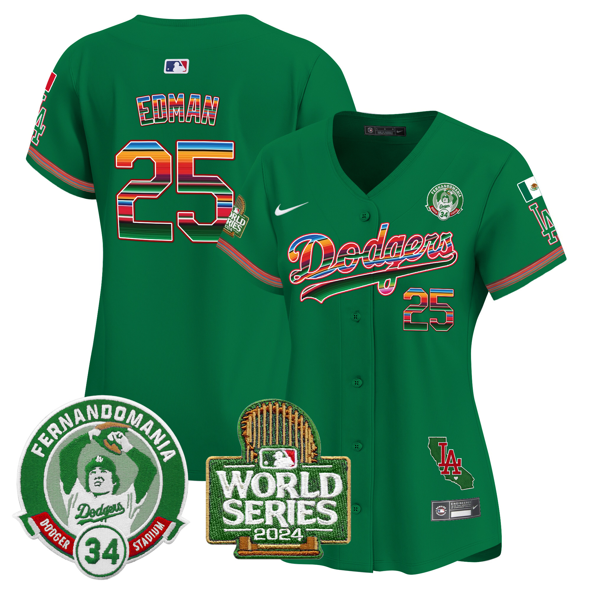 Women's Dodgers Mexico Fernando Valenzuela & 2024 World Series Patch Vapor Premier Limited Jersey - All Stitched - Image 44