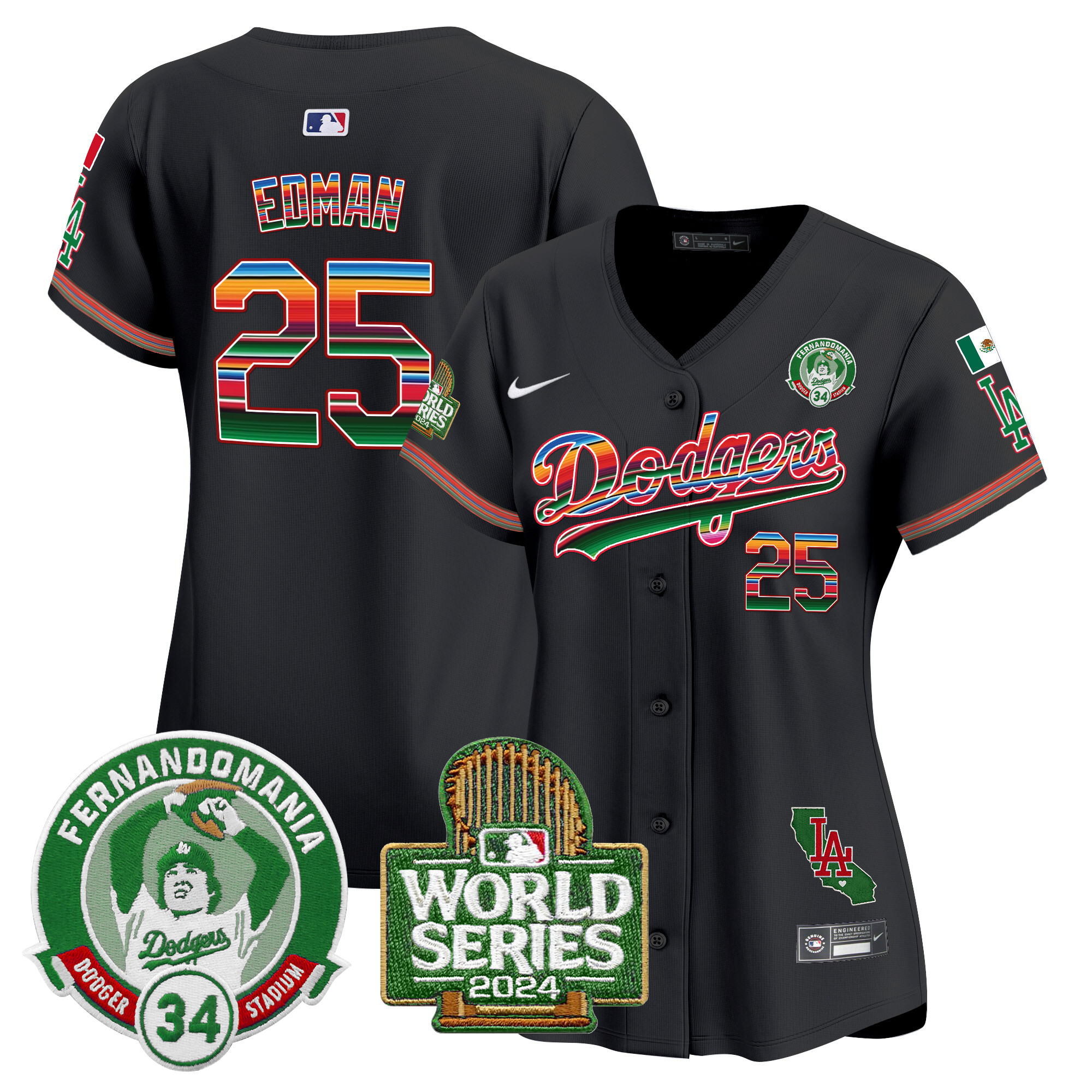 Women's Dodgers Mexico Fernando Valenzuela & 2024 World Series Patch Vapor Premier Limited Jersey - All Stitched - Image 26