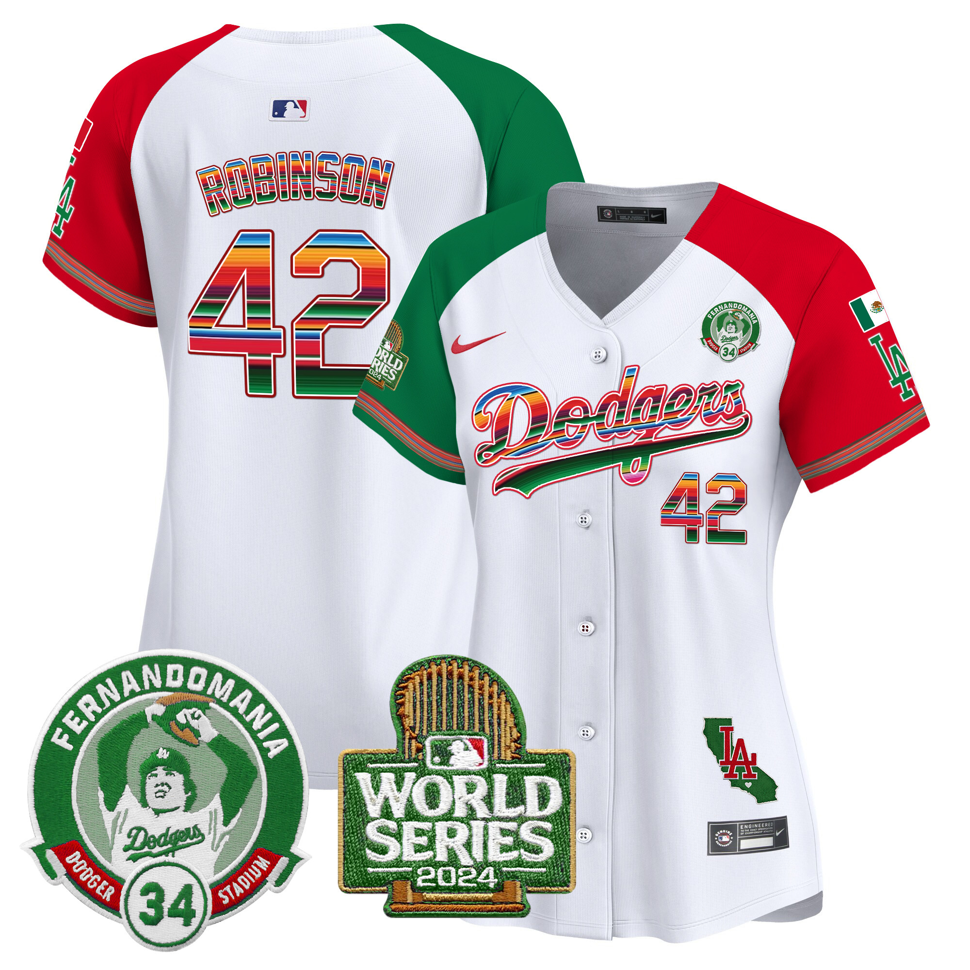 Women's Dodgers Mexico Fernando Valenzuela & 2024 World Series Patch Vapor Premier Limited Jersey - All Stitched - Image 30