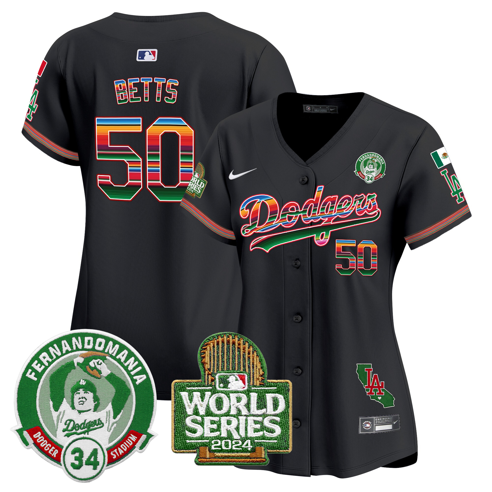 Women's Dodgers Mexico Fernando Valenzuela & 2024 World Series Patch Vapor Premier Limited Jersey - All Stitched - Image 22