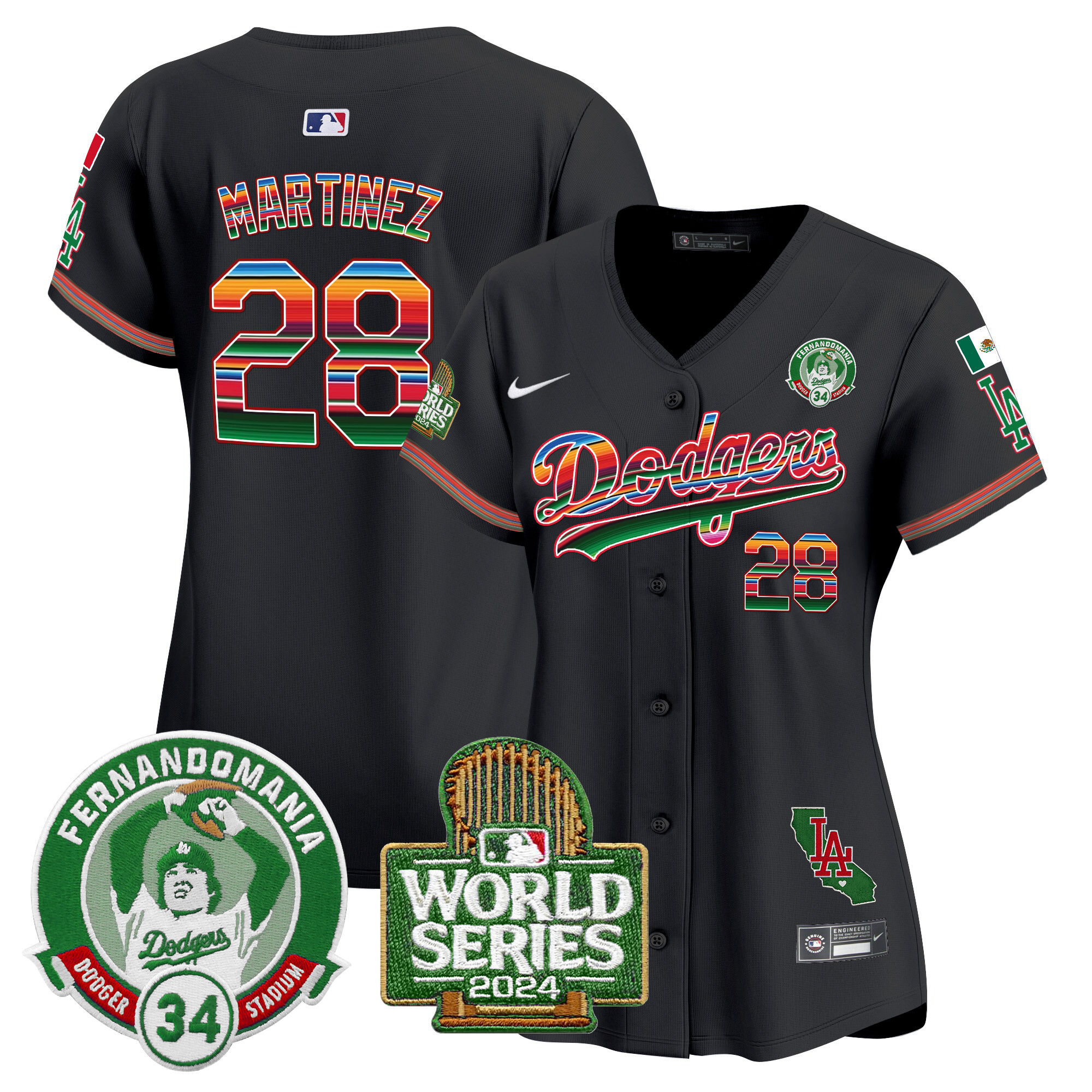 Women's Dodgers Mexico Fernando Valenzuela & 2024 World Series Patch Vapor Premier Limited Jersey - All Stitched - Image 25