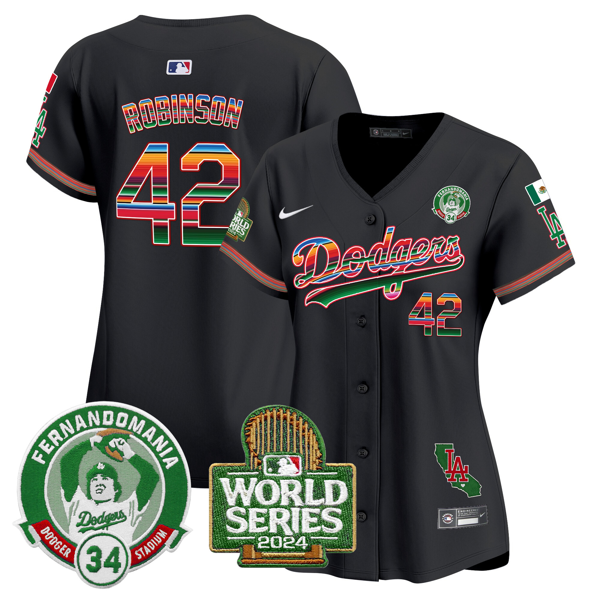 Women's Dodgers Mexico Fernando Valenzuela & 2024 World Series Patch Vapor Premier Limited Jersey - All Stitched - Image 21