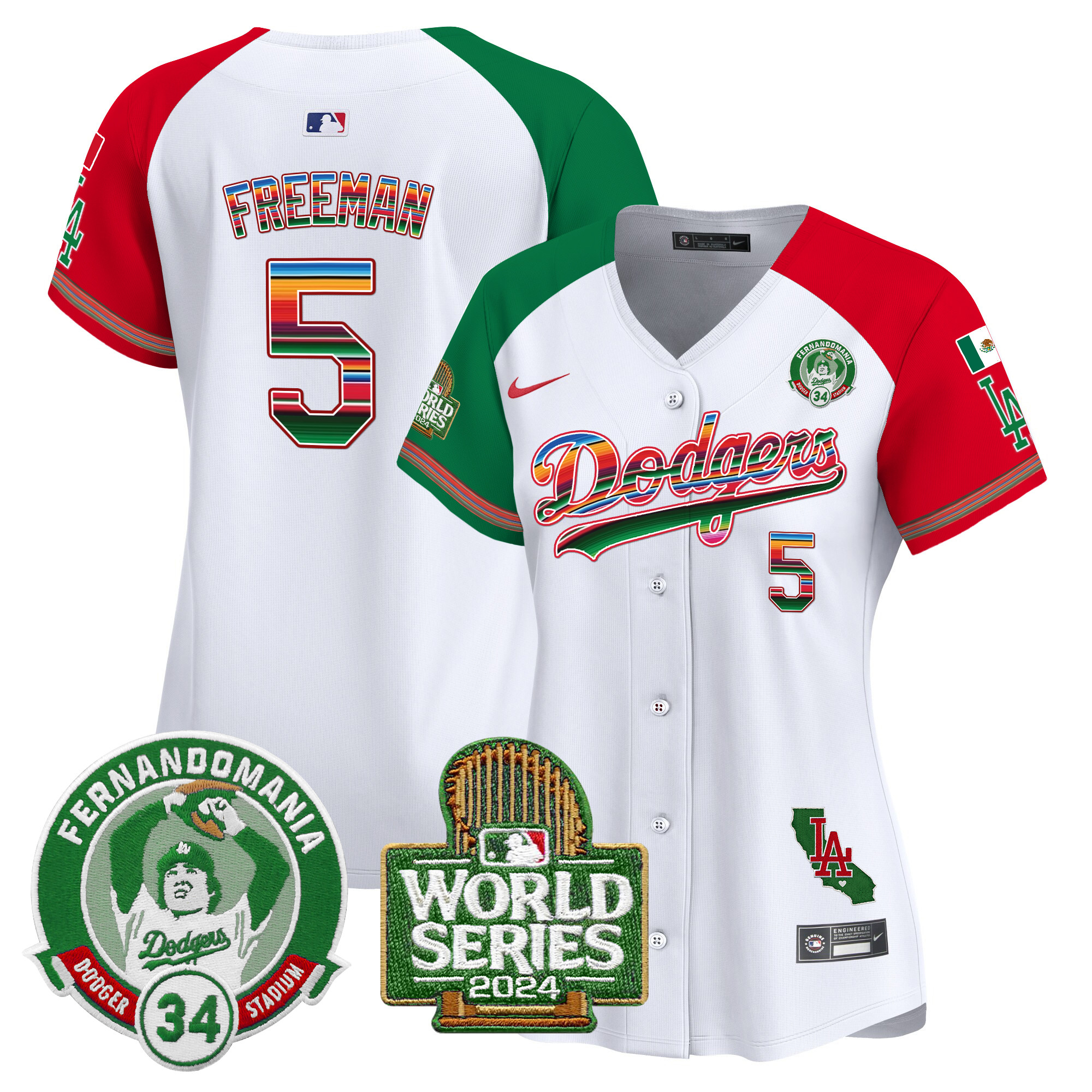 Women's Dodgers Mexico Fernando Valenzuela & 2024 World Series Patch Vapor Premier Limited Jersey - All Stitched - Image 32