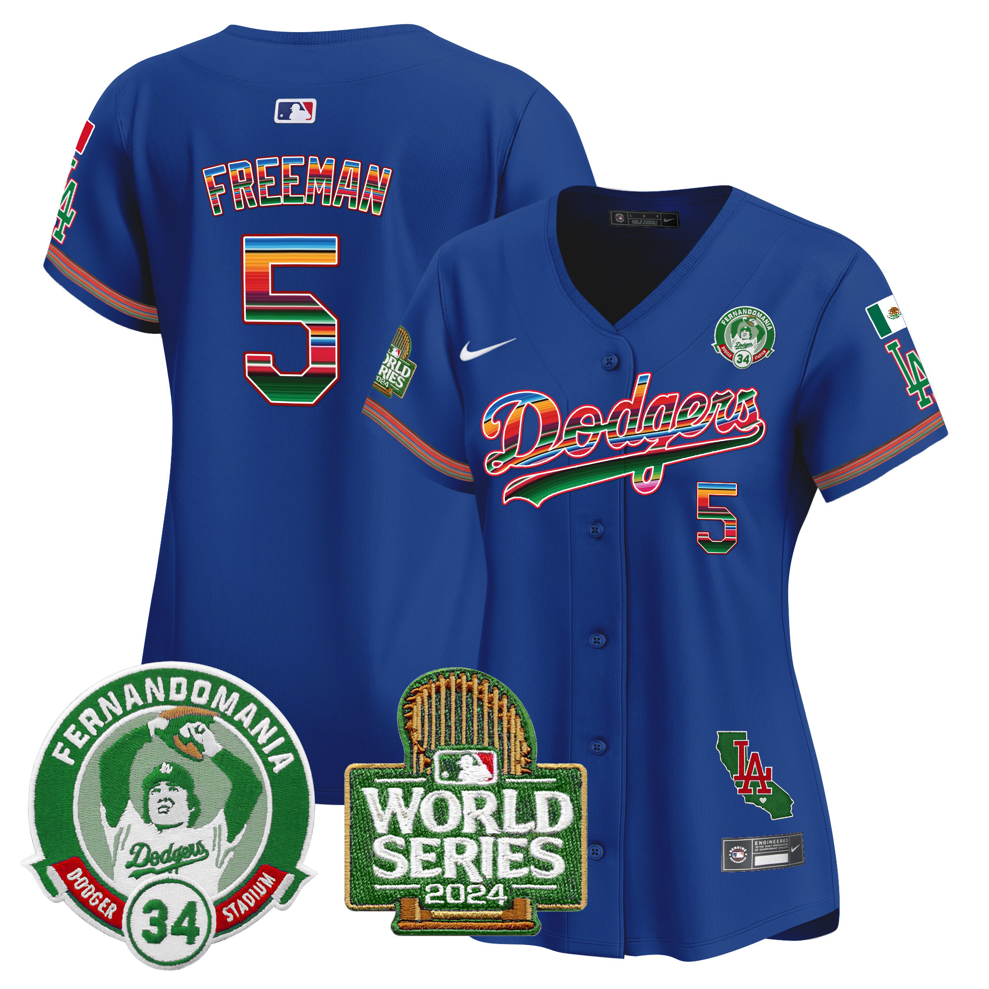 Women's Dodgers Mexico Fernando Valenzuela & 2024 World Series Patch Vapor Premier Limited Jersey - All Stitched - Image 14