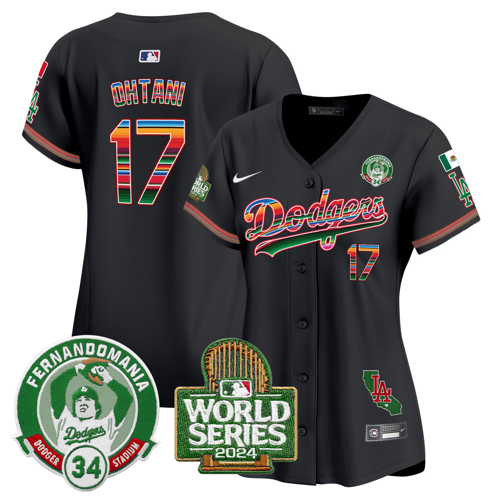 Women's Dodgers Mexico Fernando Valenzuela & 2024 World Series Patch Vapor Premier Limited Jersey - All Stitched - Image 20