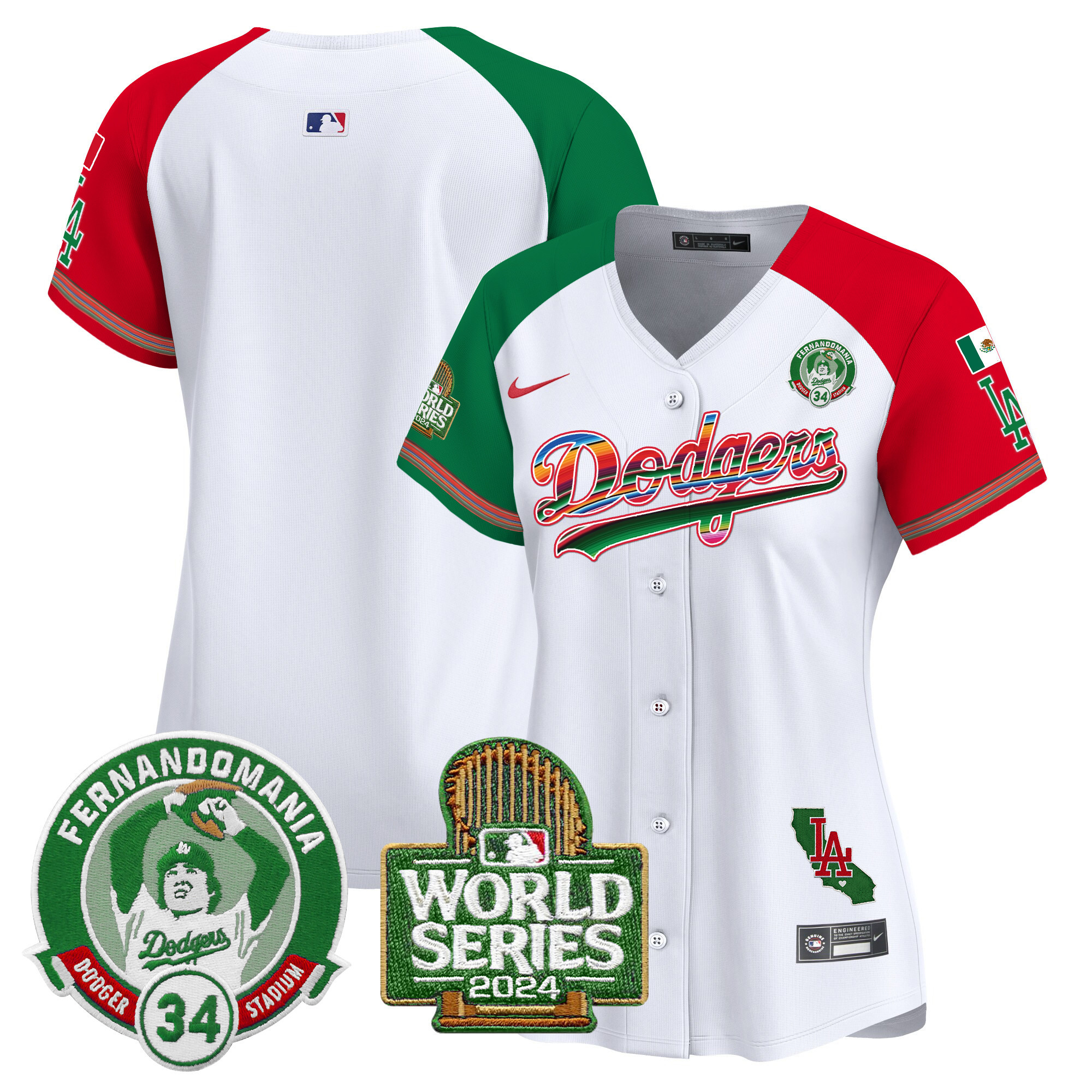 Women's Dodgers Mexico Fernando Valenzuela & 2024 World Series Patch Vapor Premier Limited Jersey - All Stitched - Image 36
