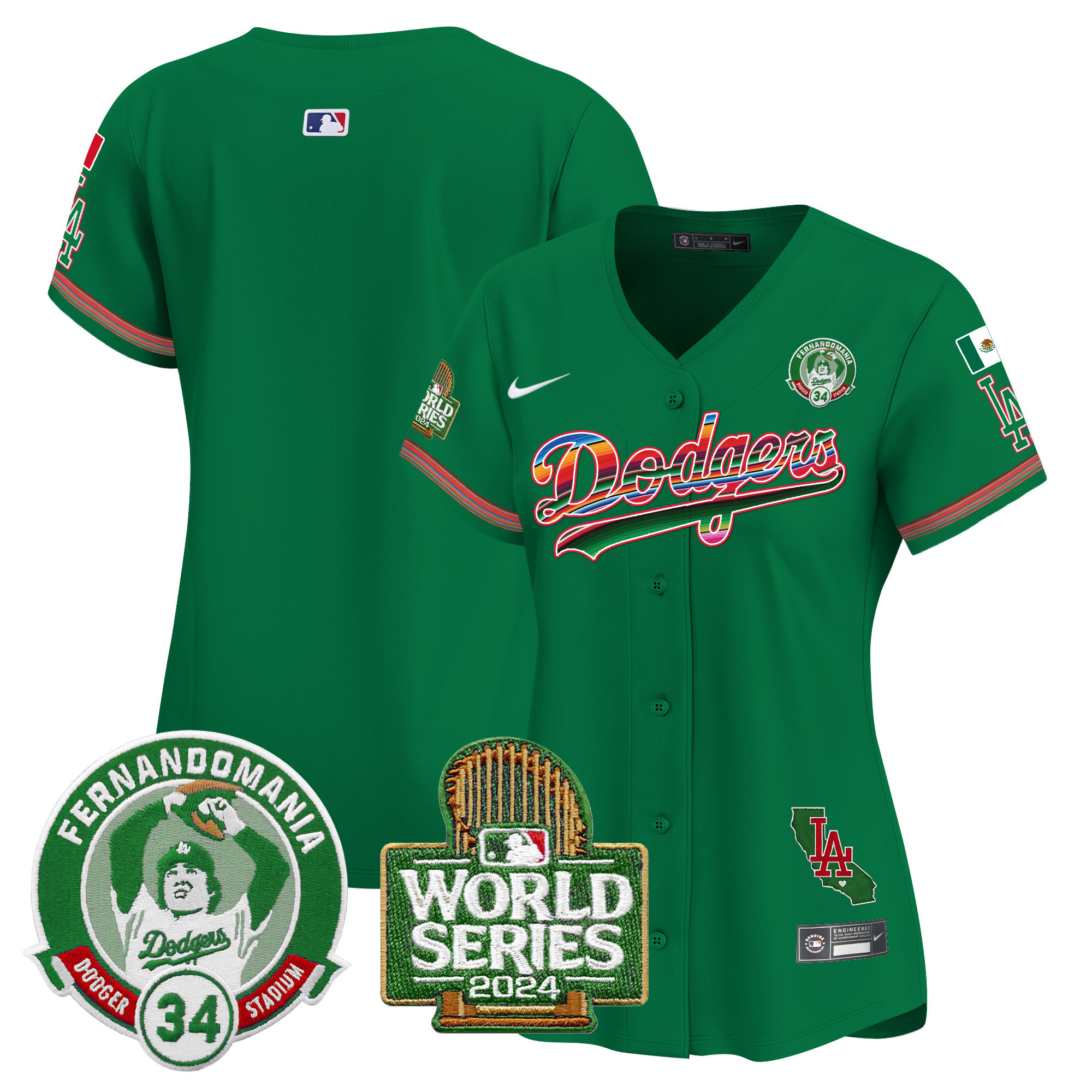Women's Dodgers Mexico Fernando Valenzuela & 2024 World Series Patch Vapor Premier Limited Jersey - All Stitched - Image 45