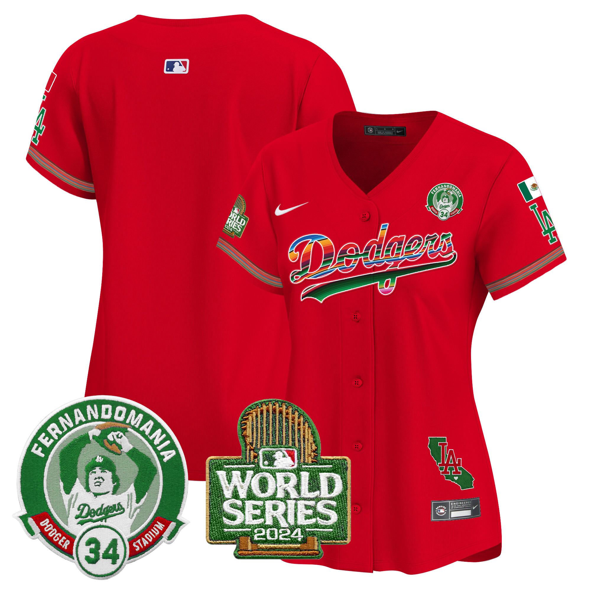 Women's Dodgers Mexico Fernando Valenzuela & 2024 World Series Patch Vapor Premier Limited Jersey - All Stitched - Image 54