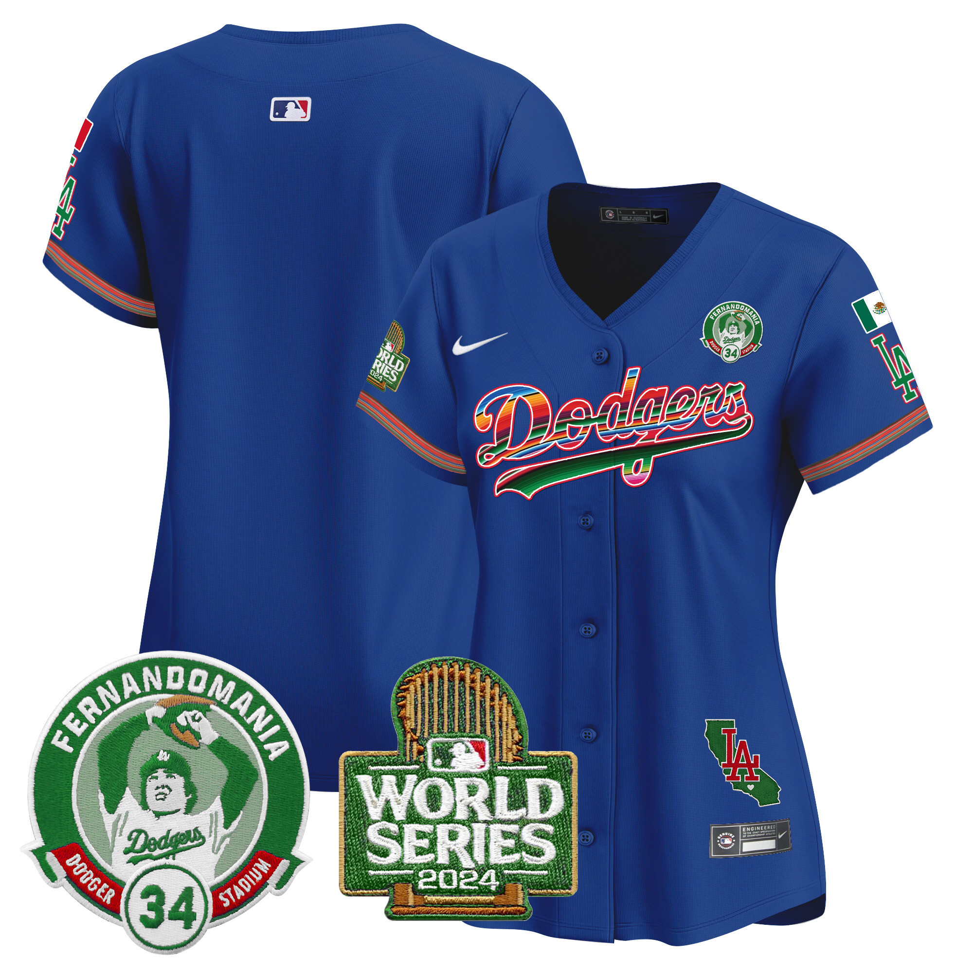 Women's Dodgers Mexico Fernando Valenzuela & 2024 World Series Patch Vapor Premier Limited Jersey - All Stitched - Image 18