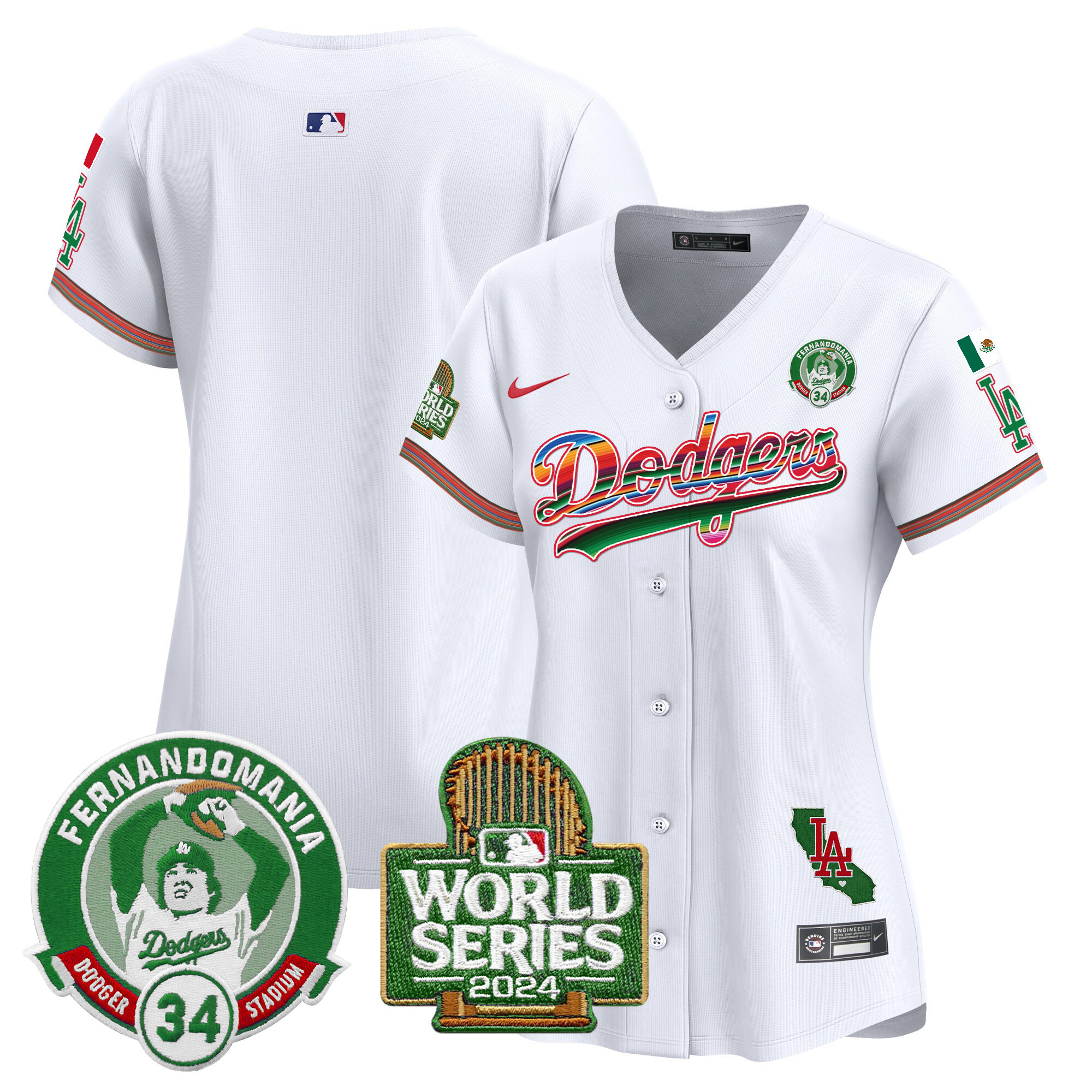 Women's Dodgers Mexico Fernando Valenzuela & 2024 World Series Patch Vapor Premier Limited Jersey - All Stitched - Image 9