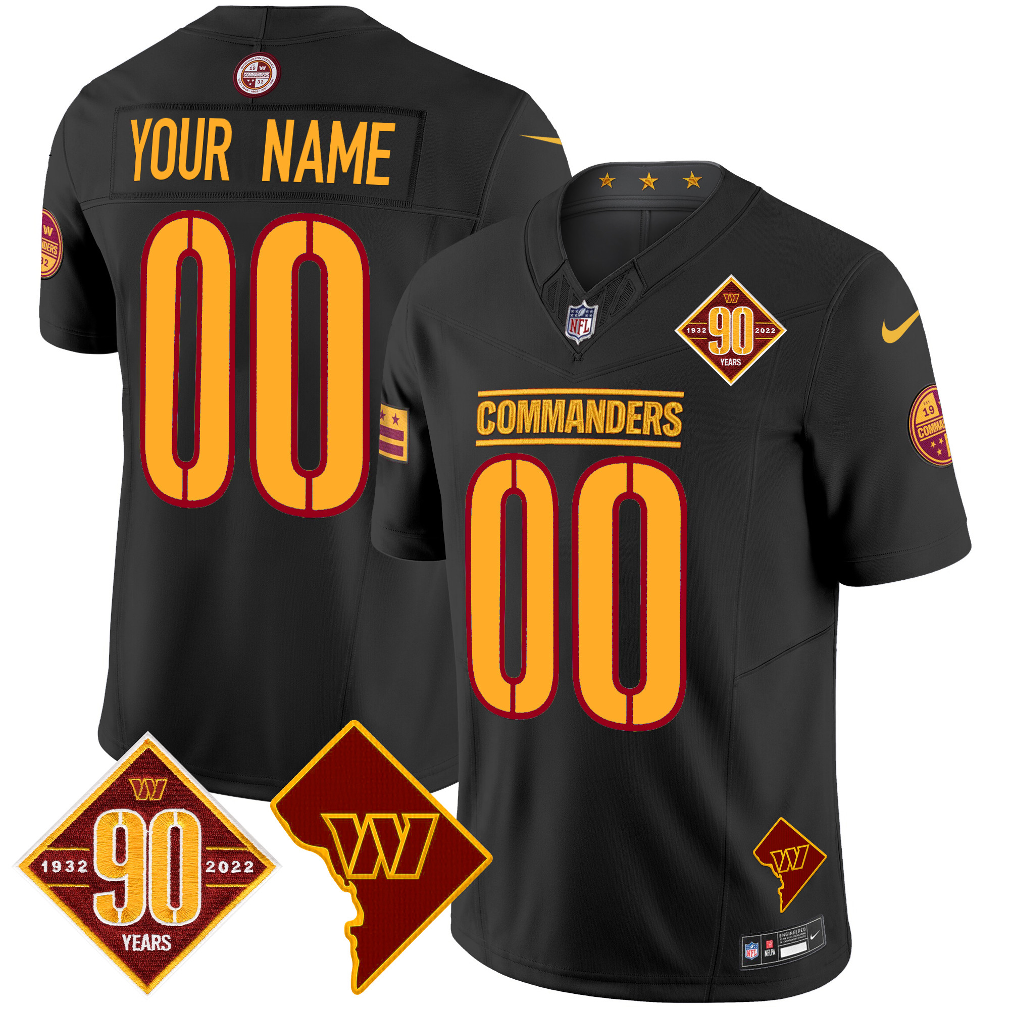 Washington Commanders 90th Anniversary & Home Patch Vapor Limited Custom Jersey - All Stitched - Image 3