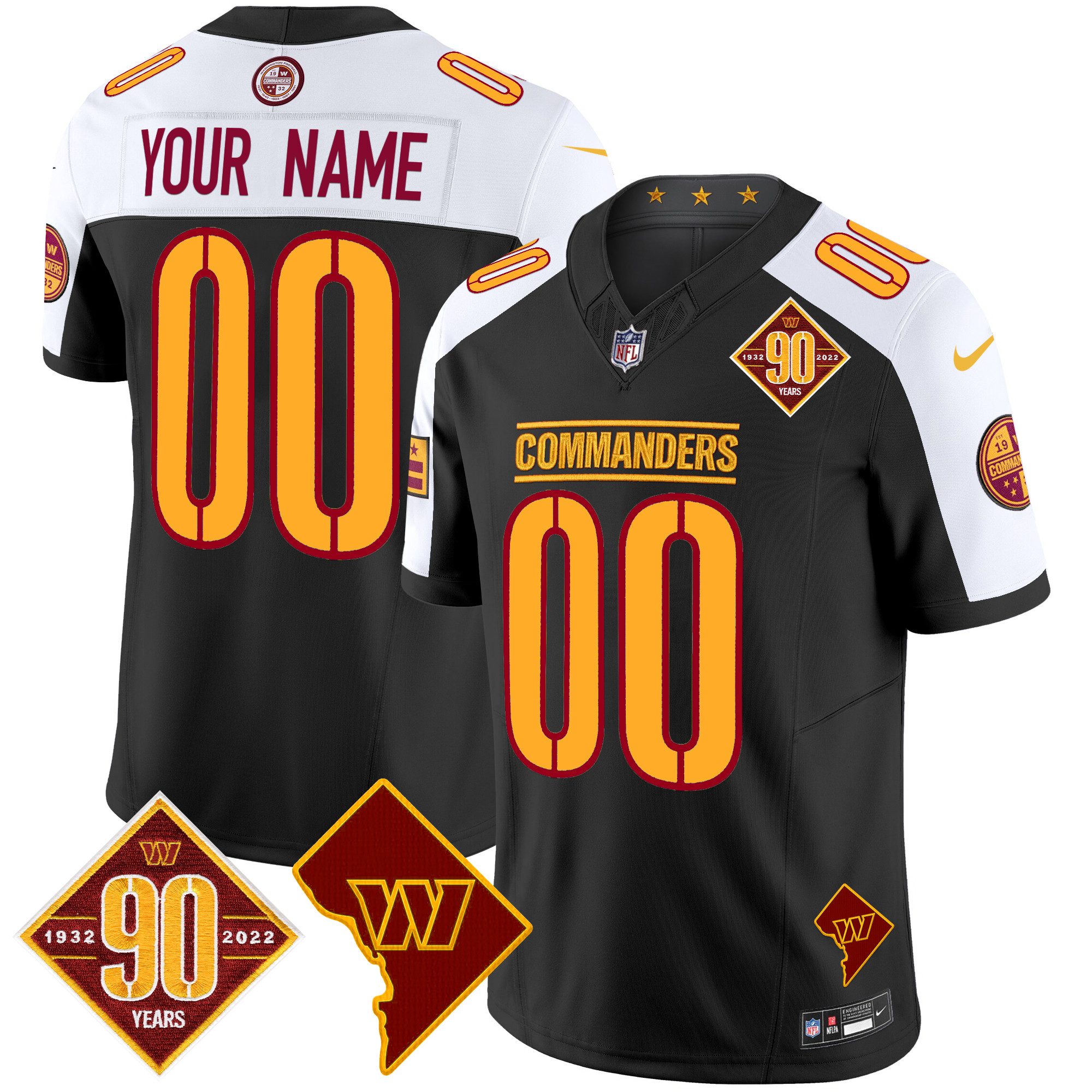 Washington Commanders 90th Anniversary & Home Patch Vapor Limited Custom Jersey - All Stitched - Image 2