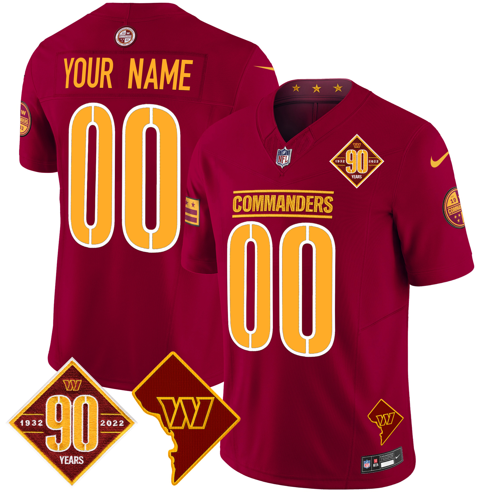 Washington Commanders 90th Anniversary & Home Patch Vapor Limited Custom Jersey - All Stitched - Image 4